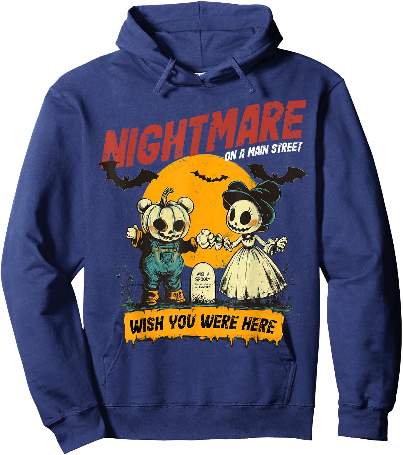 Vintage Mainstreet Halloween Pumpkin On Head Nightmare Hoodie - Hoodie | Navy