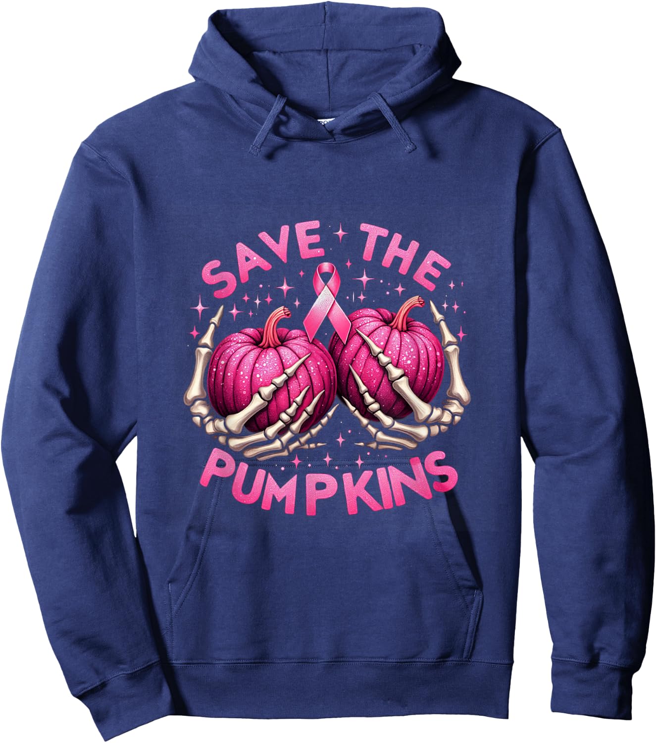 Skeleton Halloween Save The Pumpkins Breast Cancer Awareness Hoodie - Hoodie | Navy