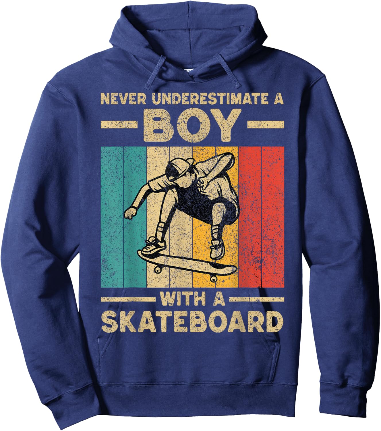Never Underestimate A Boy With A Skateboard Skateboarding Hoodie - Hoodie | Navy
