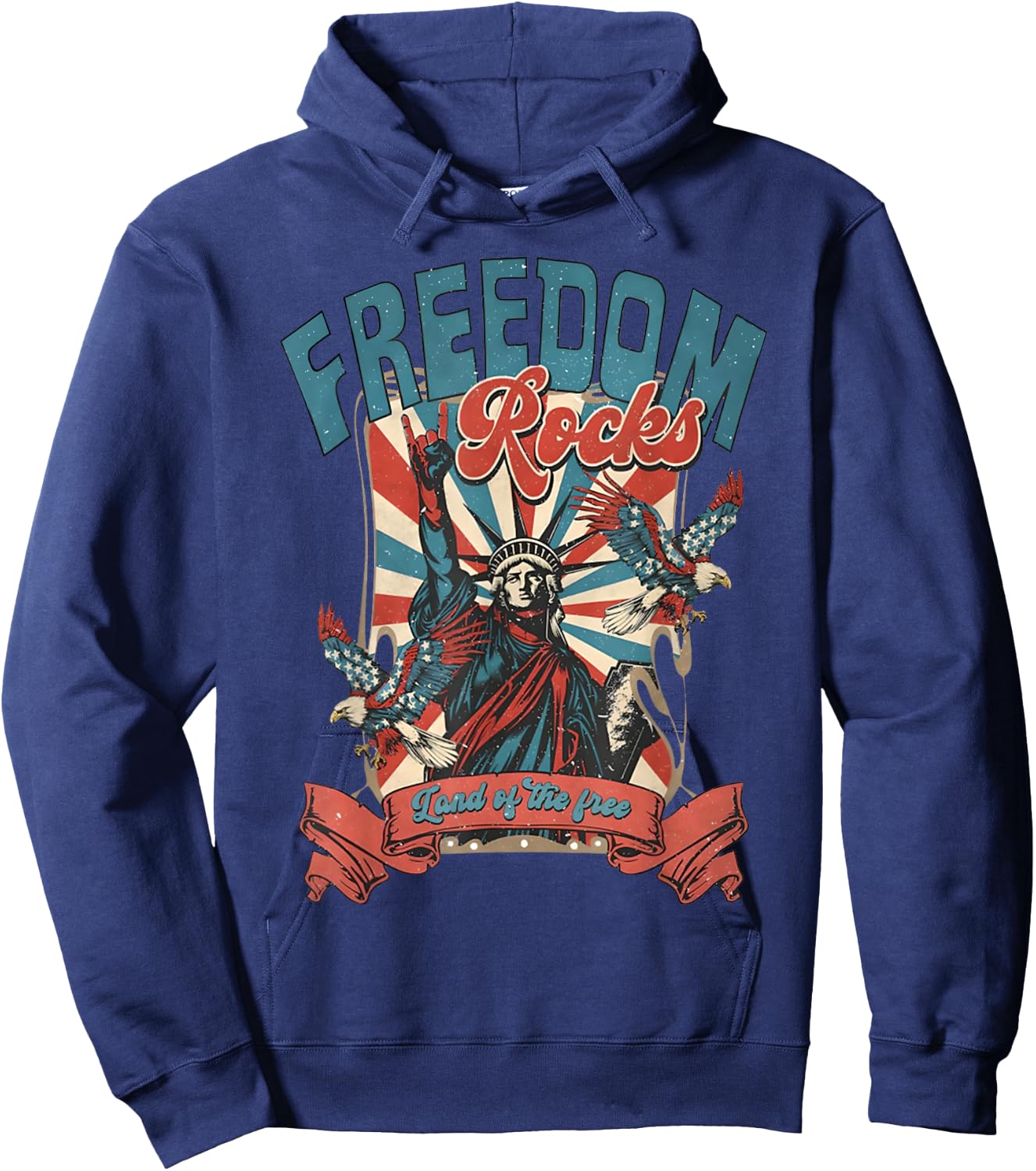 Freedom Rocks July 4th Rock On Patriotic Statue Of Liberty Kids Men Hoodie - Hoodie | Navy