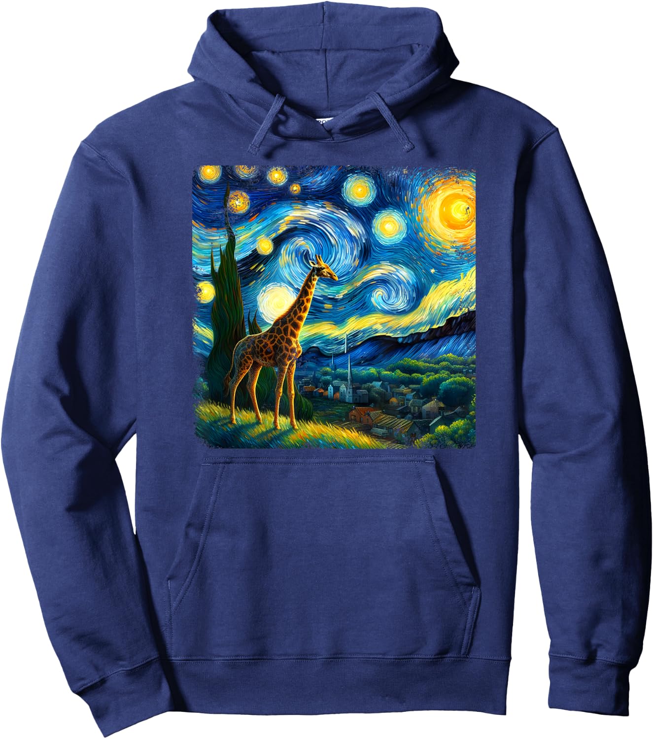 Giraffe Starry Night Van Gogh Painting Giraffe Lover Hoodie - Hoodie | Navy