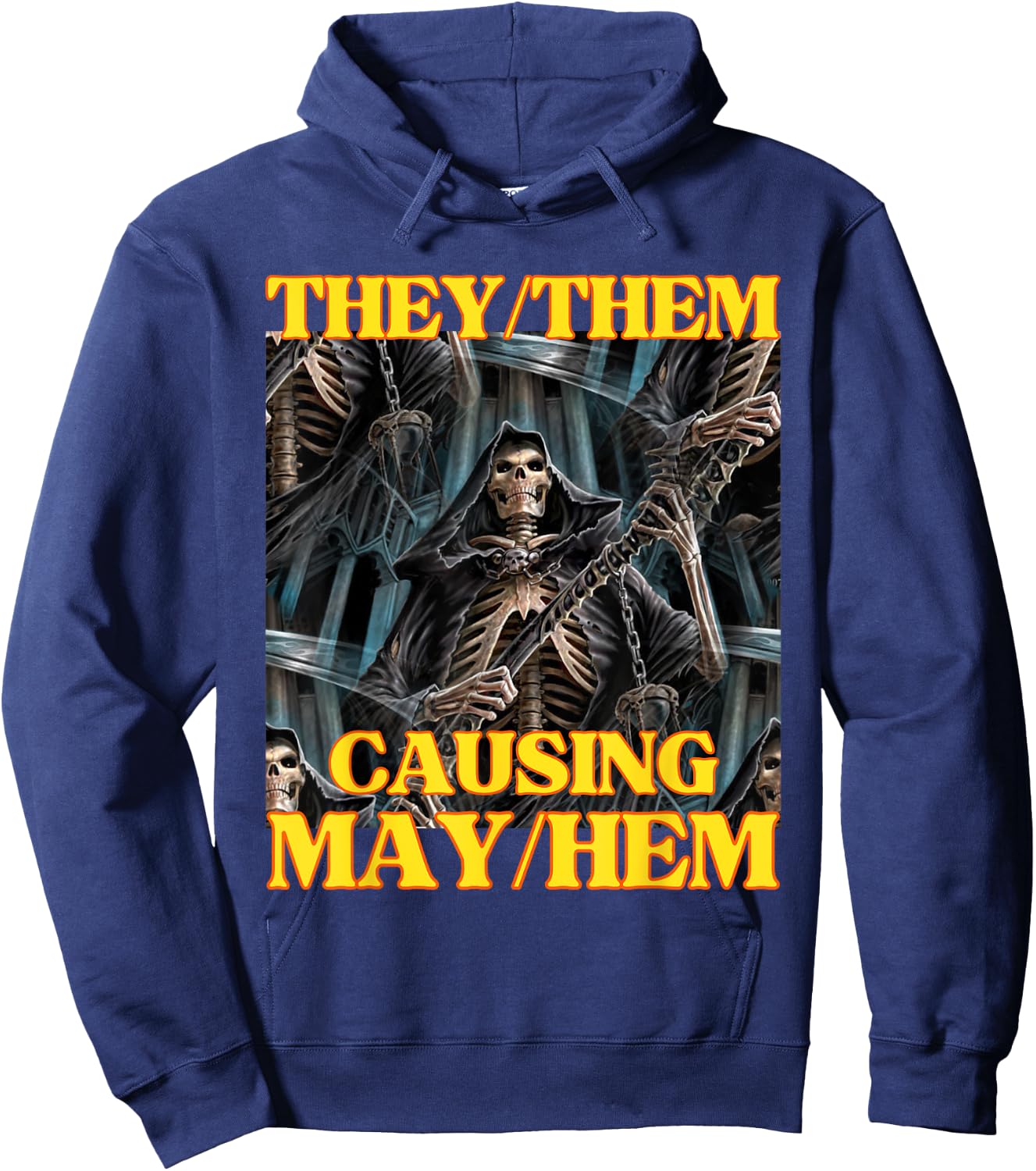 They Them Mayhem Funny Cringe Hard Skeleton Meme Hoodie - Hoodie | Navy