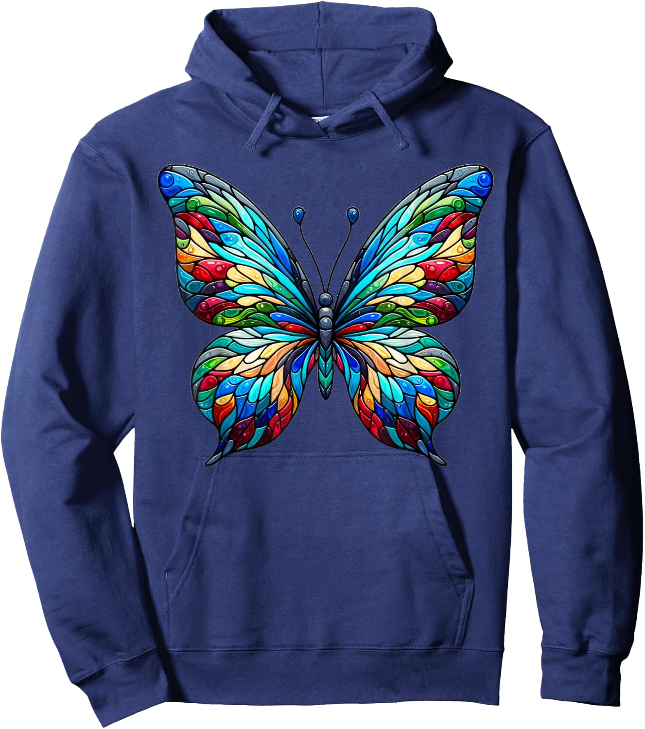 Stained Glass Window Butterfly Art Hoodie - Hoodie | Navy