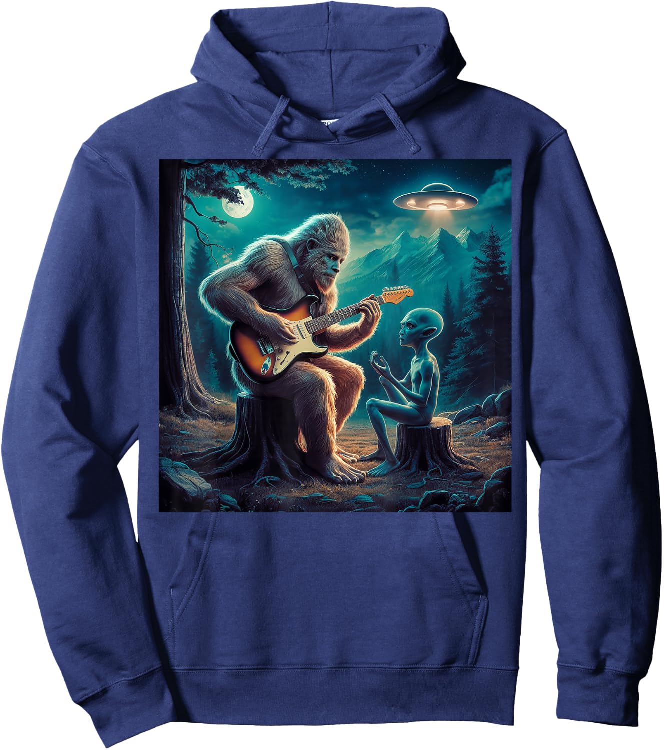 Alien Bigfoot Guitar Sasquatch UFO Gifts , Women, Kid Hoodie - Hoodie | Navy