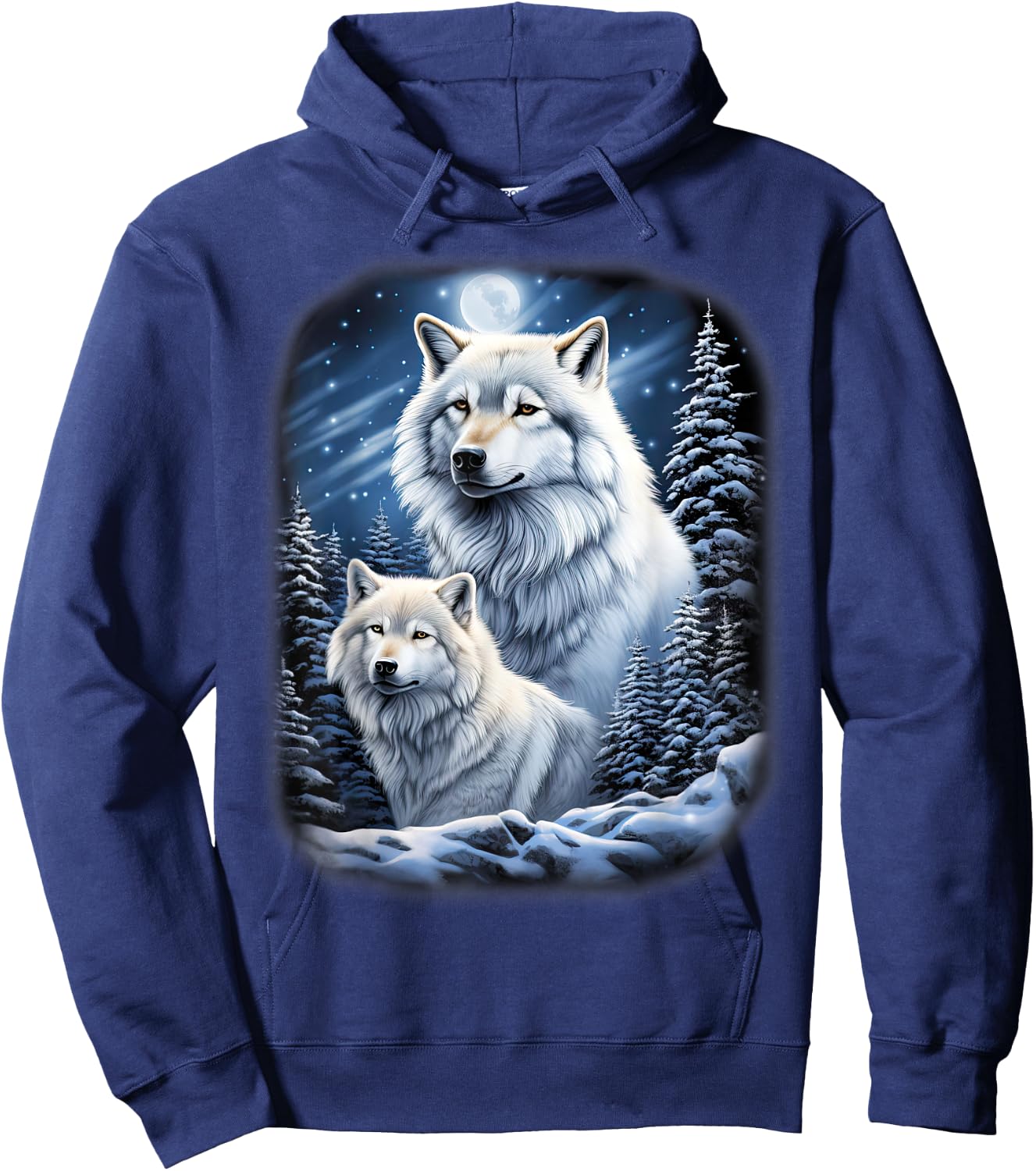 Wolves on an icy hill in the mountains with shiny moon Hoodie - Hoodie | Navy
