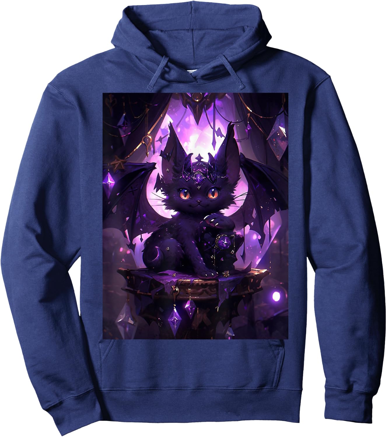 Kawaii Cat Purple Bat Cute Dragon Pastel Goth Men Women Girls Kids Hoodie - Hoodie | Navy