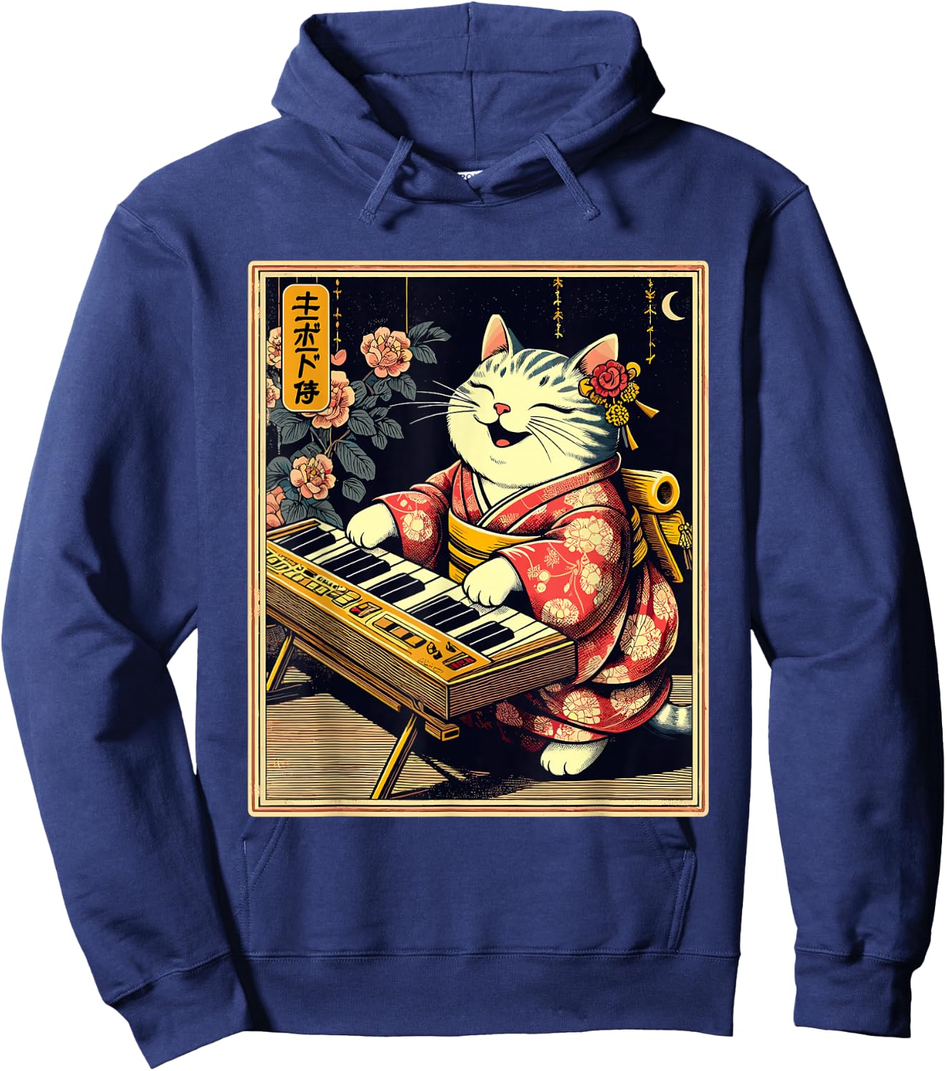 Japanese Samurai Cat Playing The Keyboard Hoodie - Hoodie | Navy
