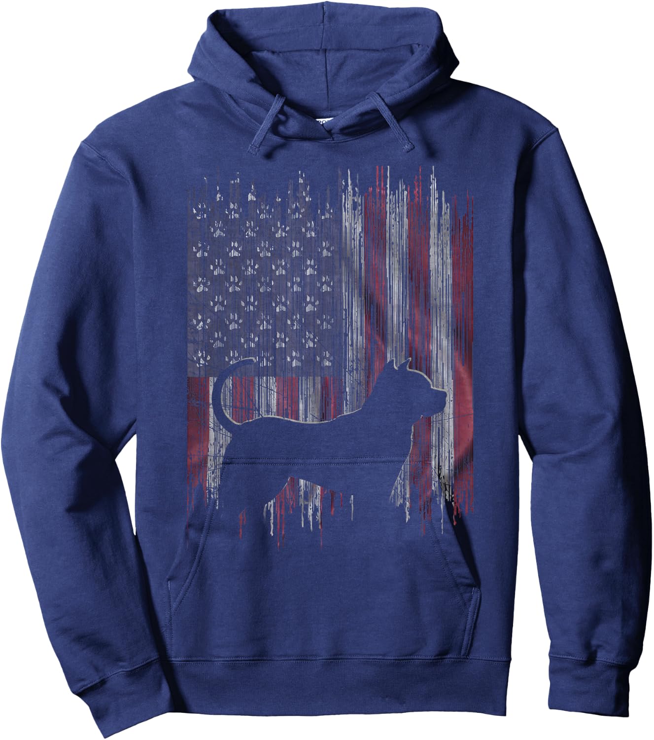 Vintage USA American Flag Love Pitbull Dog Silhouette Hoodie - Hoodie | Navy
