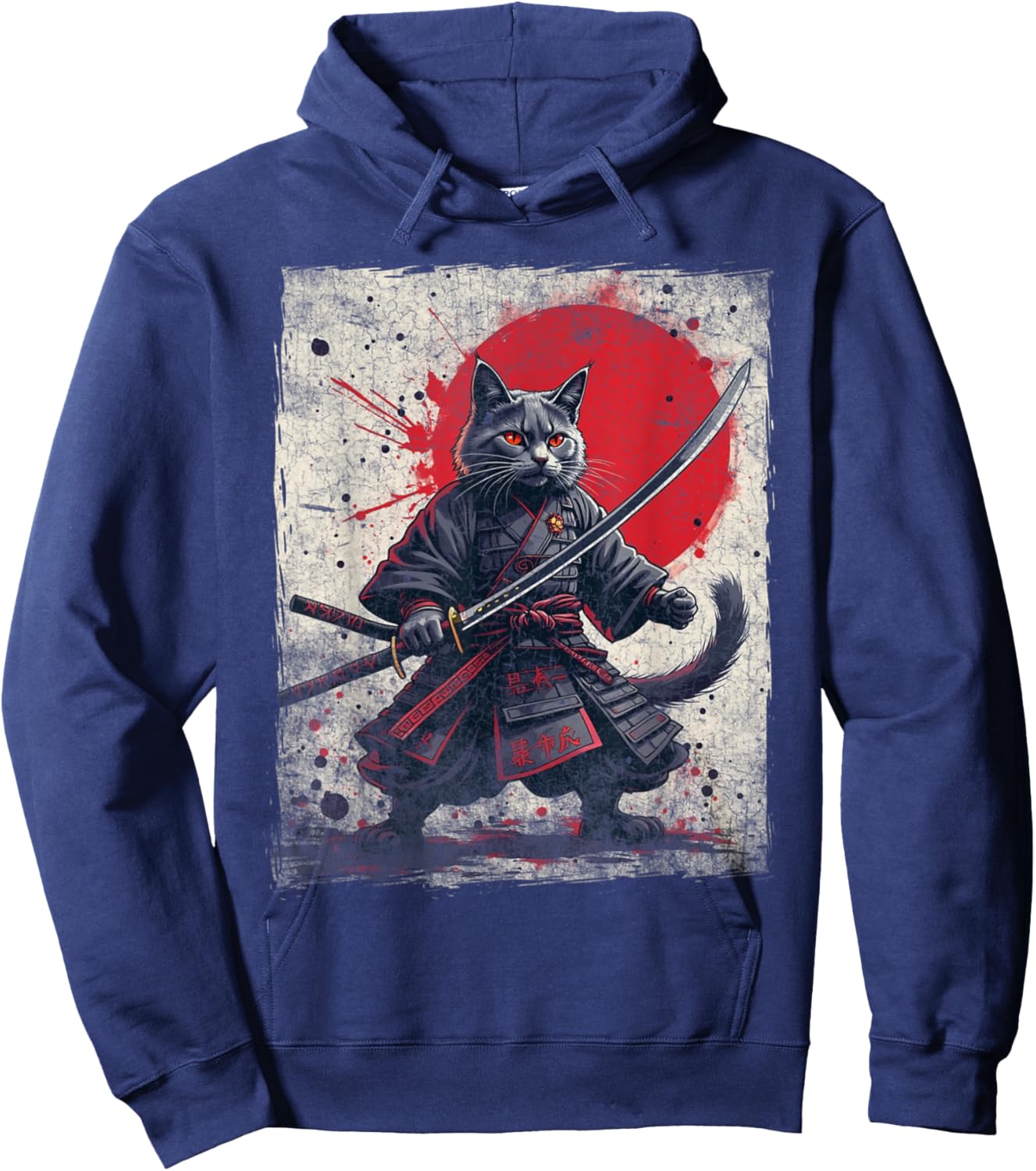 Samurai Cat Ukiyo-e Warrior Art Vintage Ninja Cat Graphic Women Kids Hoodie - Hoodie | Navy