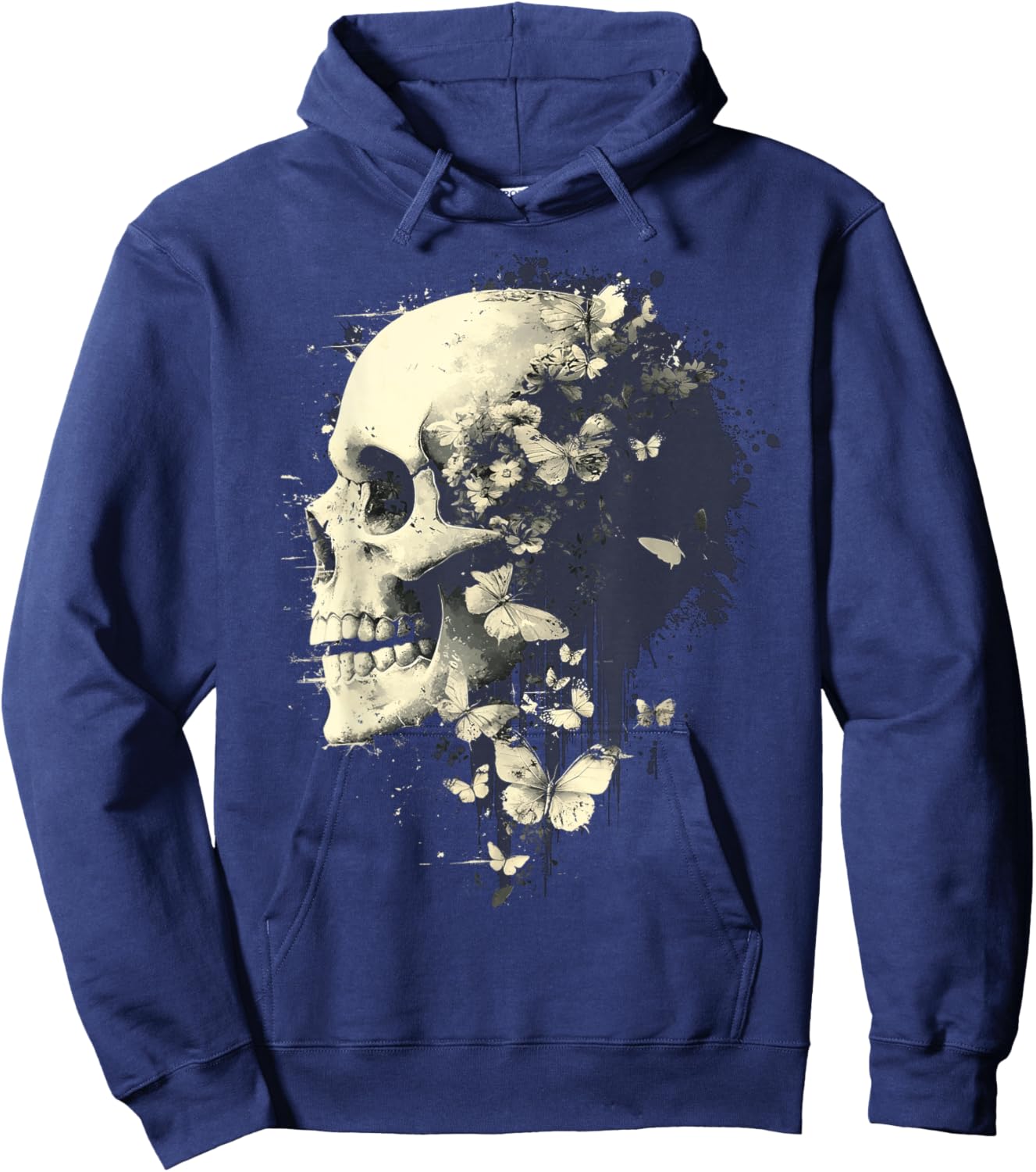Trendy Grungecore Skull Fairy Flowers Gothic Emo Y2K 2000s Hoodie - Hoodie | Navy