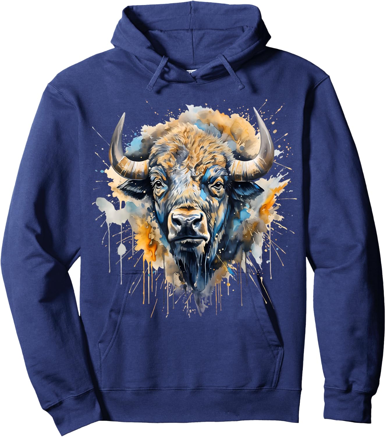 Buffalo Portrait Colorful Splash Artwork Wildlife Bison Hoodie - Hoodie | Navy
