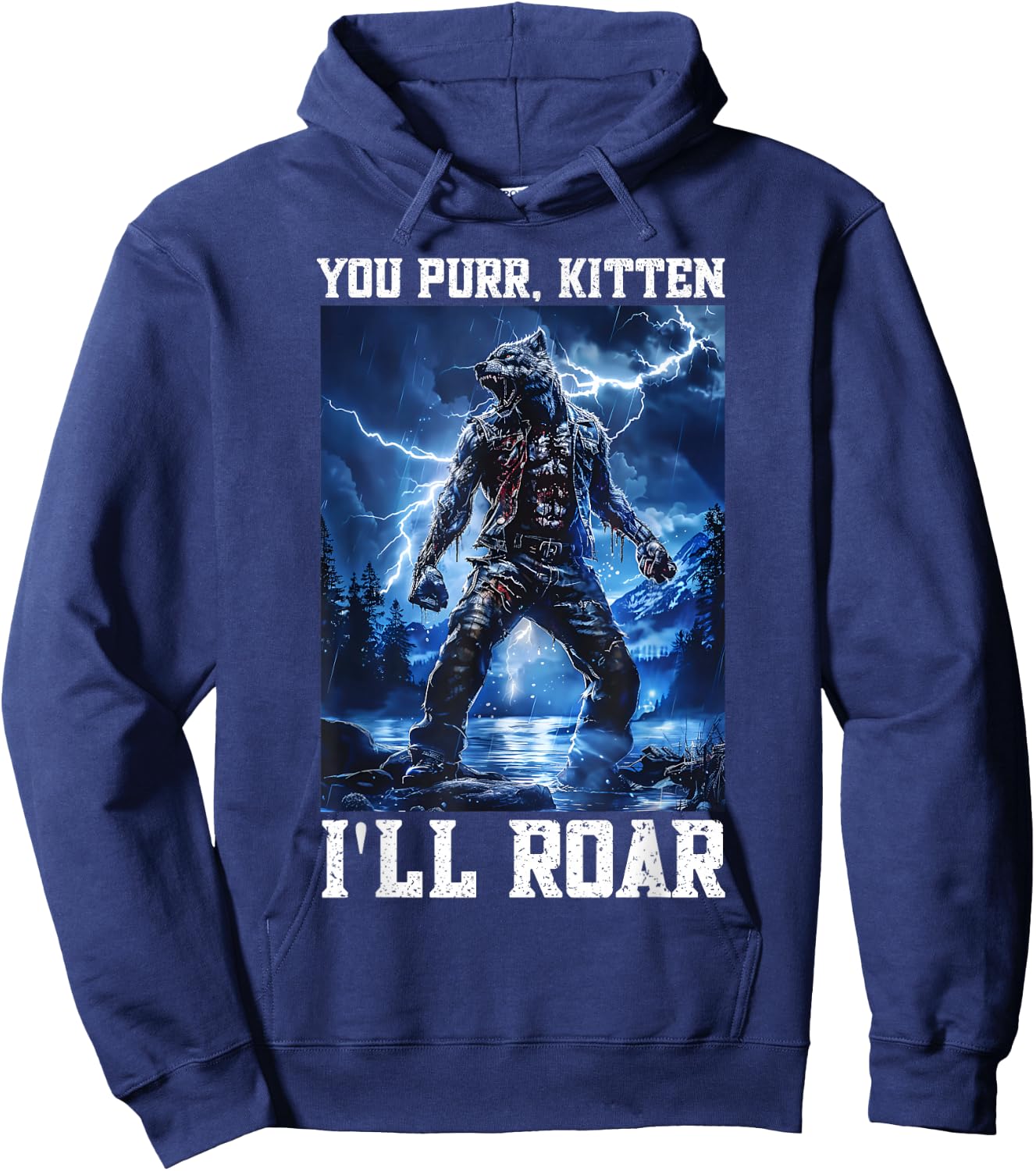 Daddy Wolf Protector Kitten Meme Cringy Alpha Wolf Graphic Hoodie - Hoodie | Navy