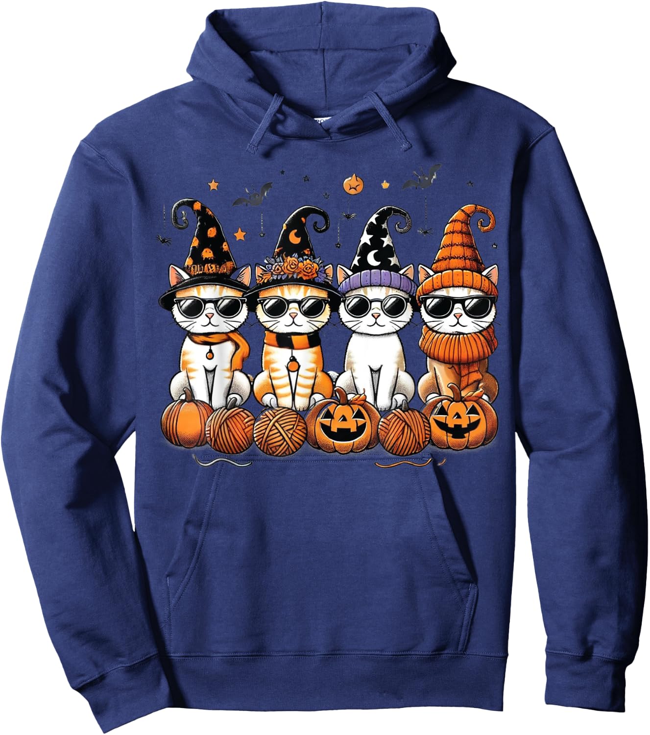 Cute Cats Witch Hat Funny Halloween Pumpkin Women Girls Hoodie - Hoodie | Navy