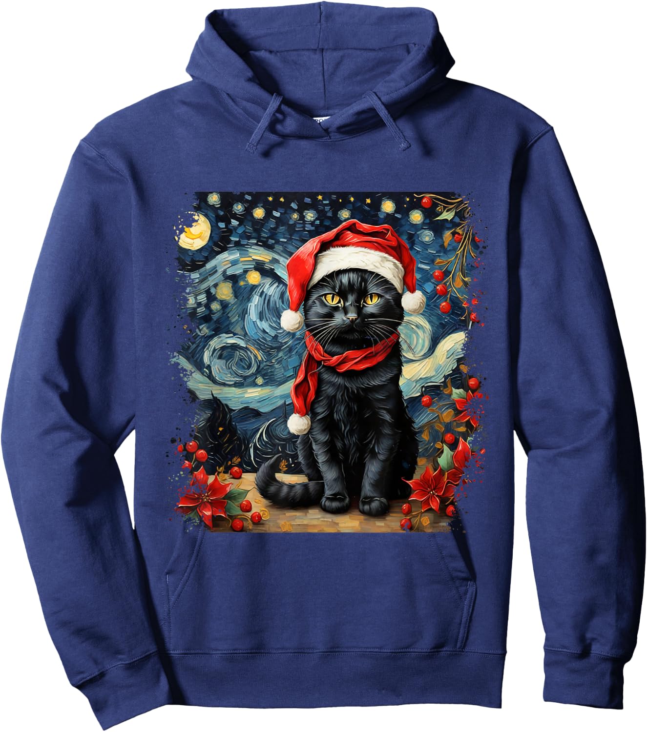 Van Gogh Starry Night Cat Funny Cat Christmas Hoodie - Hoodie | Navy