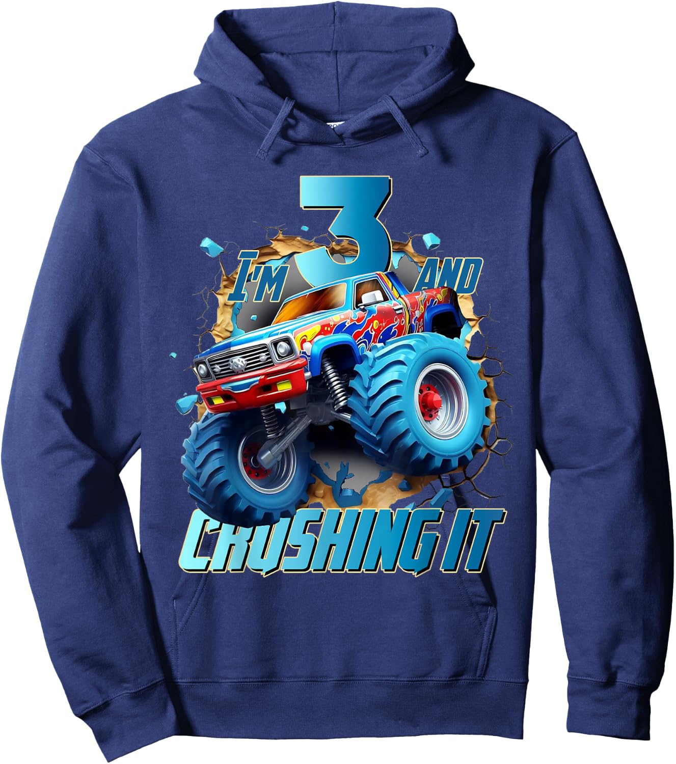 I'm Crushing it Monster Truck 3 Year Old Boys 3rd Birthday Hoodie - Hoodie | Navy