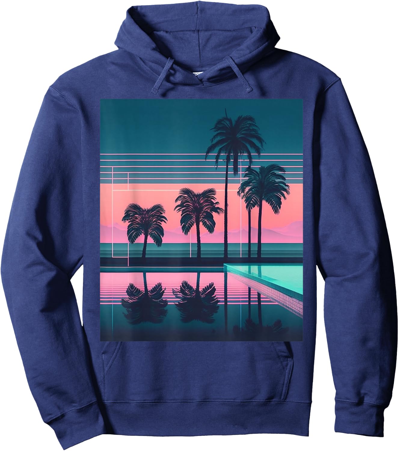 Vaporwave Aesthetic - Trippy Tropical Palm Tree Vapor Wave Hoodie - Hoodie | Navy