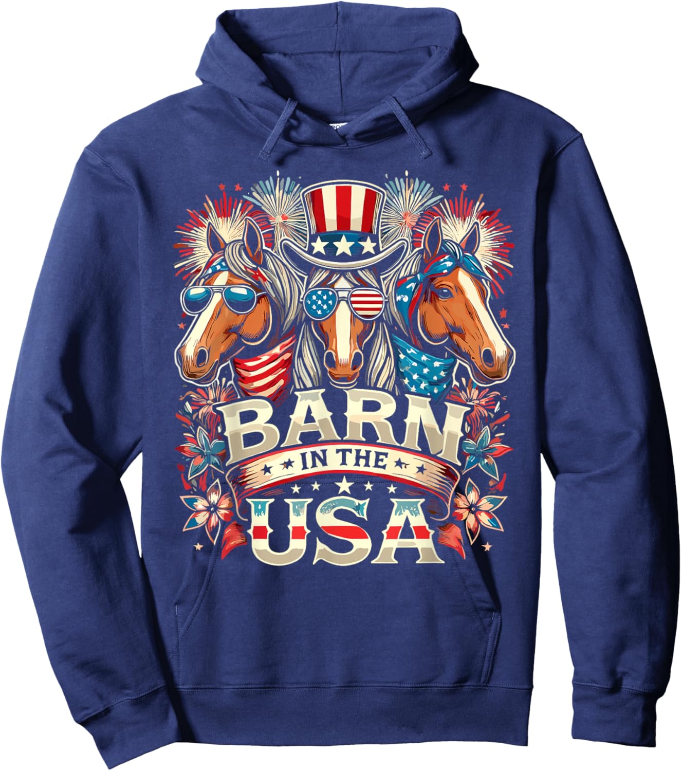 Barn In The USA 4th Of July Horse Patriotic Women Kids Men Hoodie - Hoodie | Navy