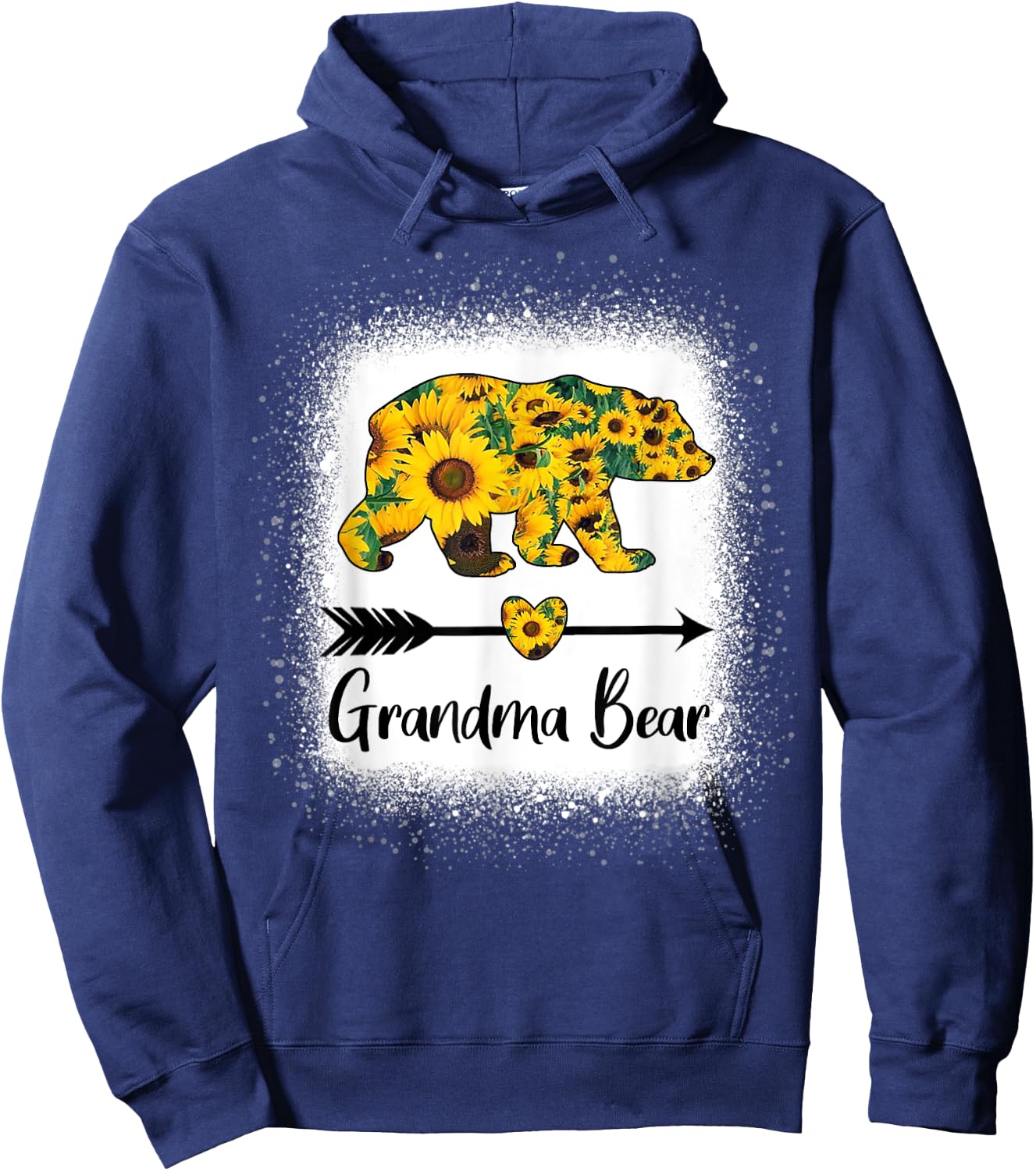 Grandma Bear Sunflower Funny Mama Bear Christmas Bleached Hoodie - Hoodie | Navy