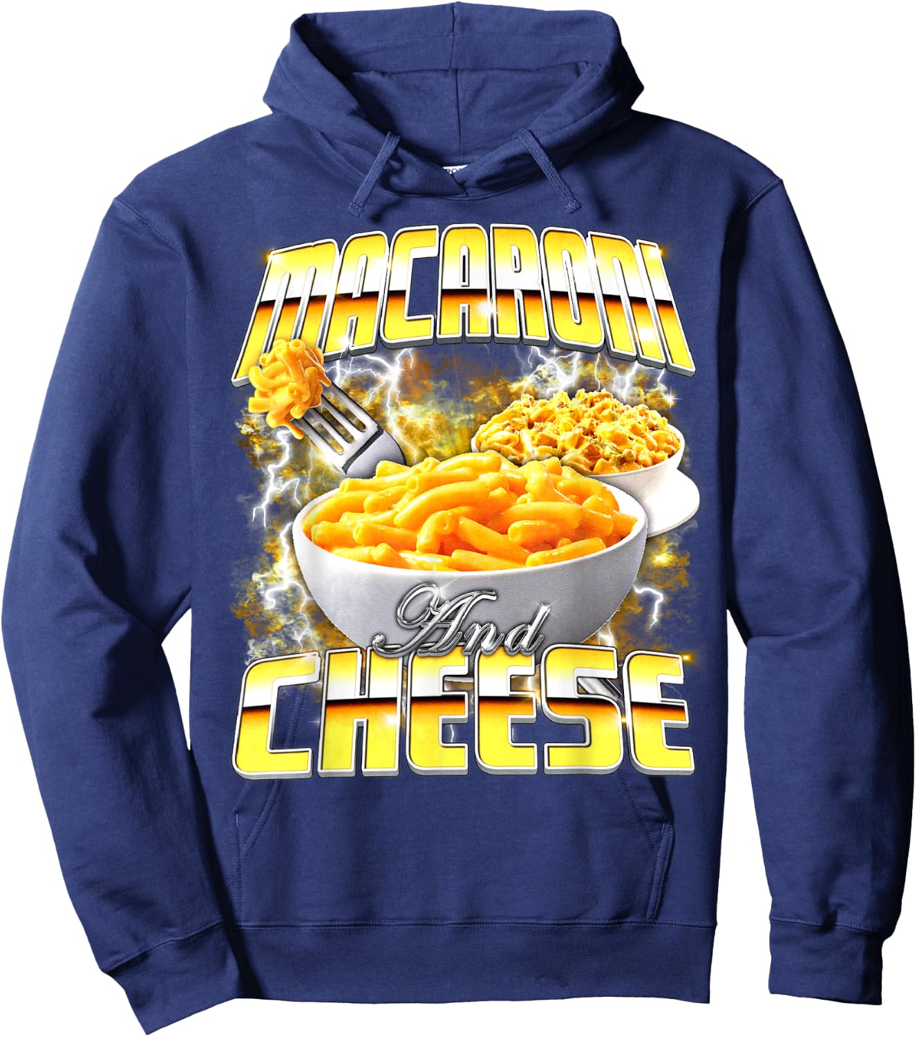 Macaroni and Cheese Meme Bootleg Rap Style 90s Vintage Funny Hoodie - Hoodie | Navy