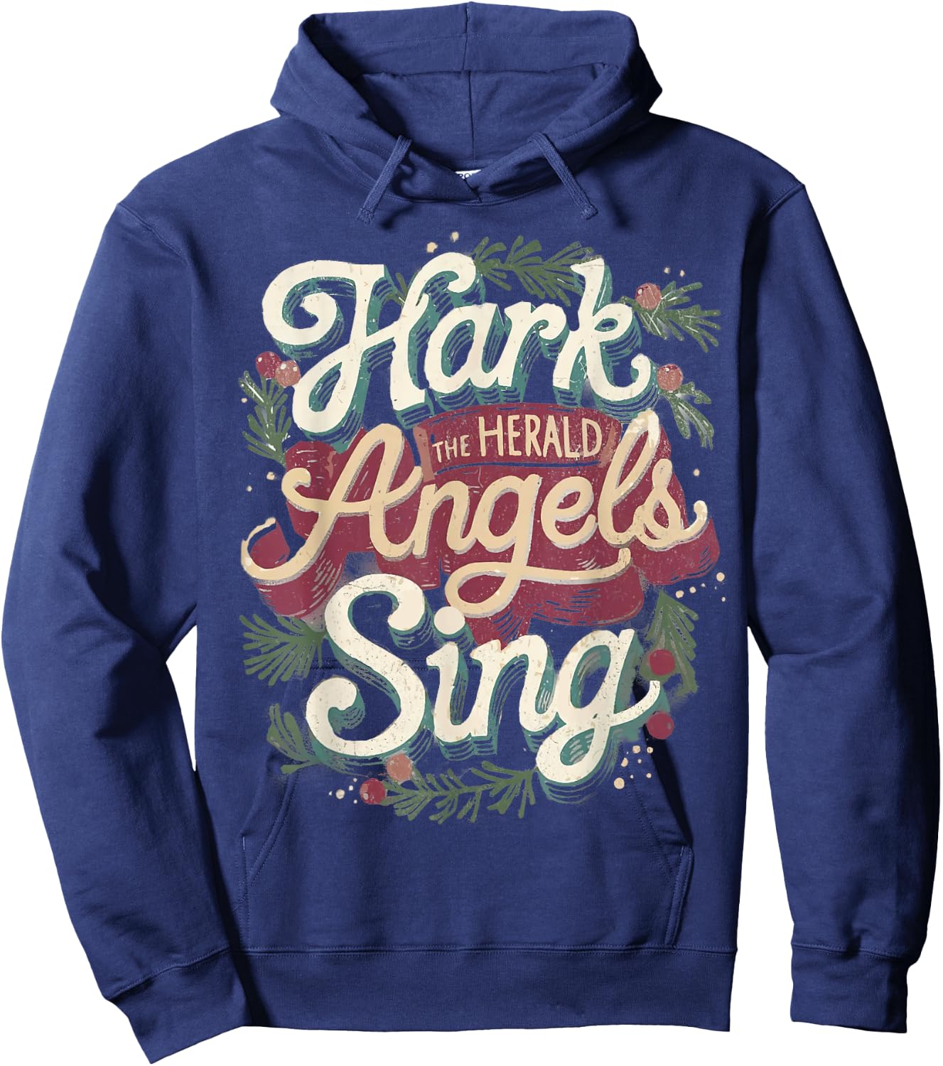 Retro Hark the Heralds Angels Sing Christian Christmas Hoodie - Hoodie | Navy