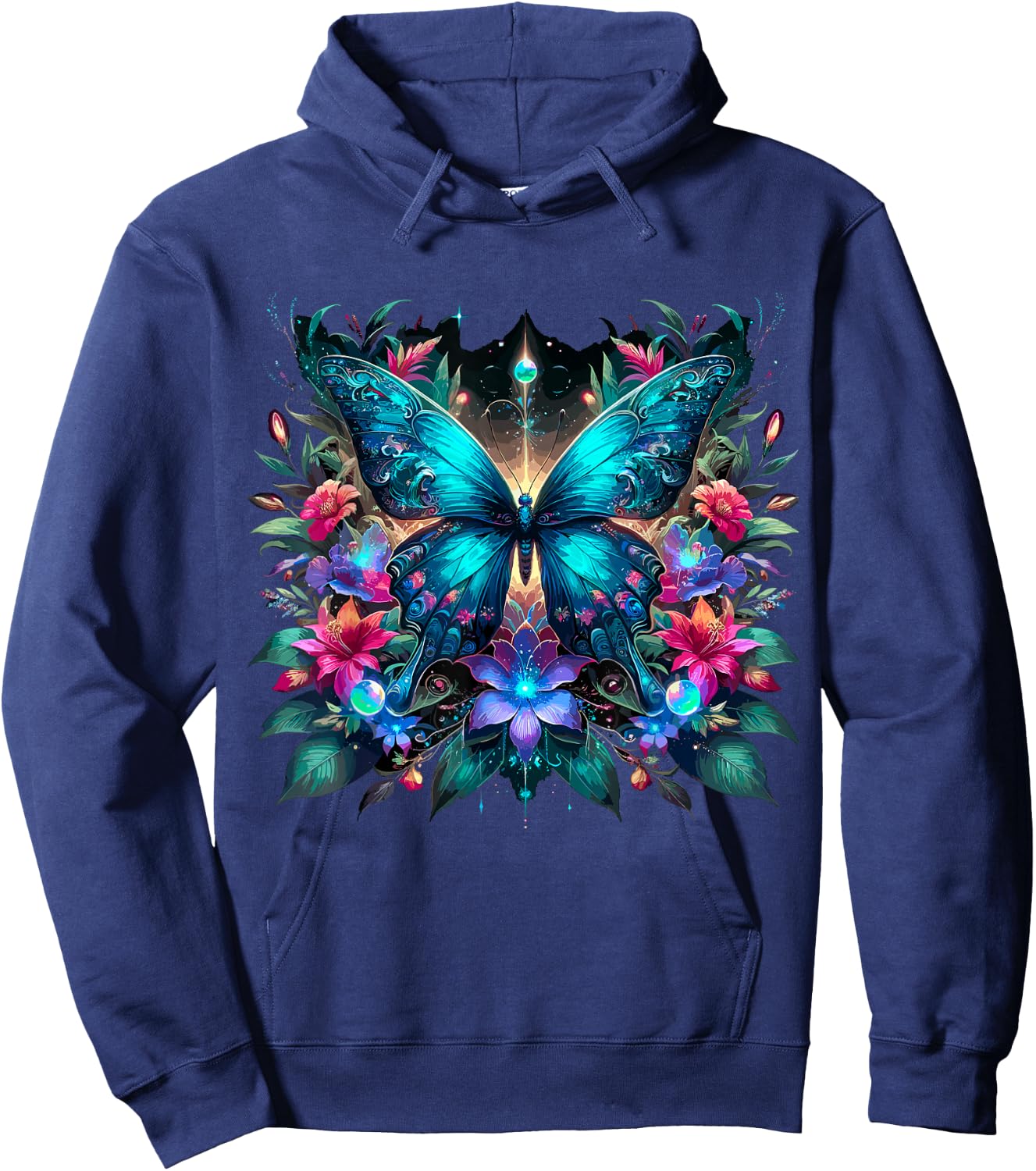 Magical Butterfly and Flowers Hoodie - Hoodie | Navy