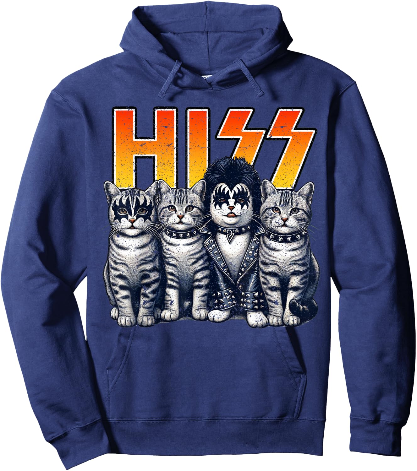 HISS Funny Cat Kittens Lover Hiss Distressed Style Women Hoodie - Hoodie | Navy