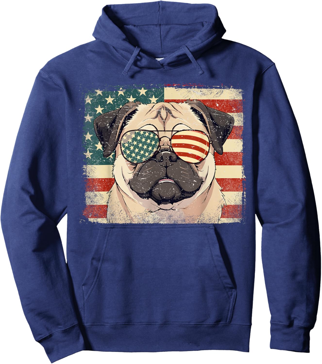 Patriotic Pug Dog Lover USA Flag 4th Of July Men Women Kids Hoodie - Hoodie | Navy