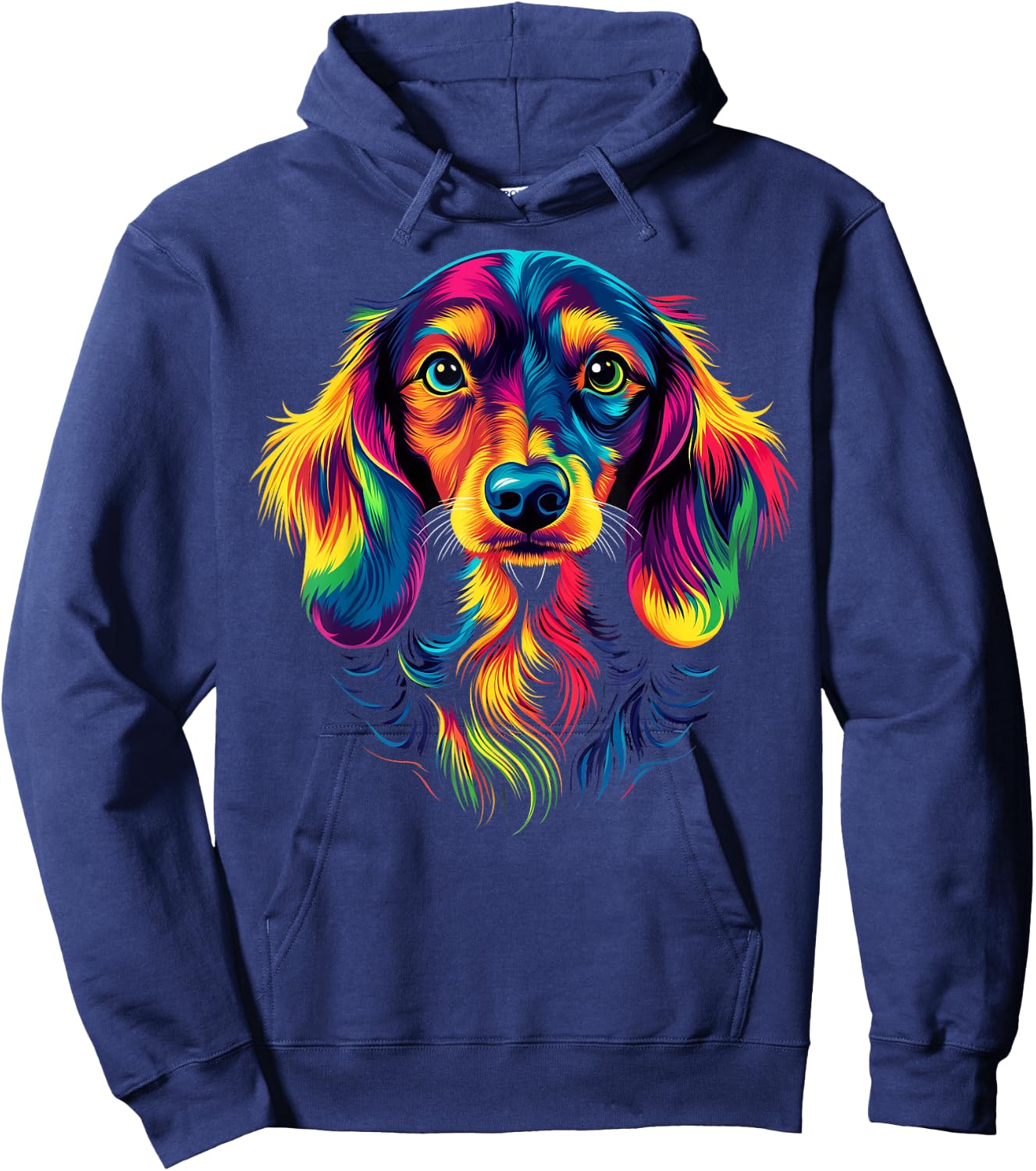 Colorful Long-Haired Dachshund Doxie Wiener Dog Lover Black Hoodie - Hoodie | Navy