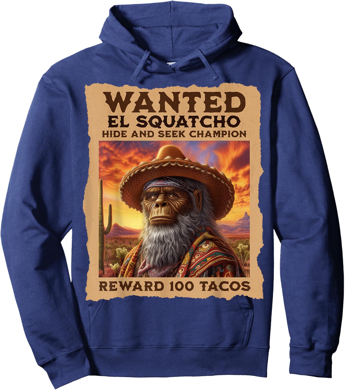 Wanted: El Squatcho, Bigfoot, and Sasquatch, Hide and Seek Hoodie - Hoodie | Navy
