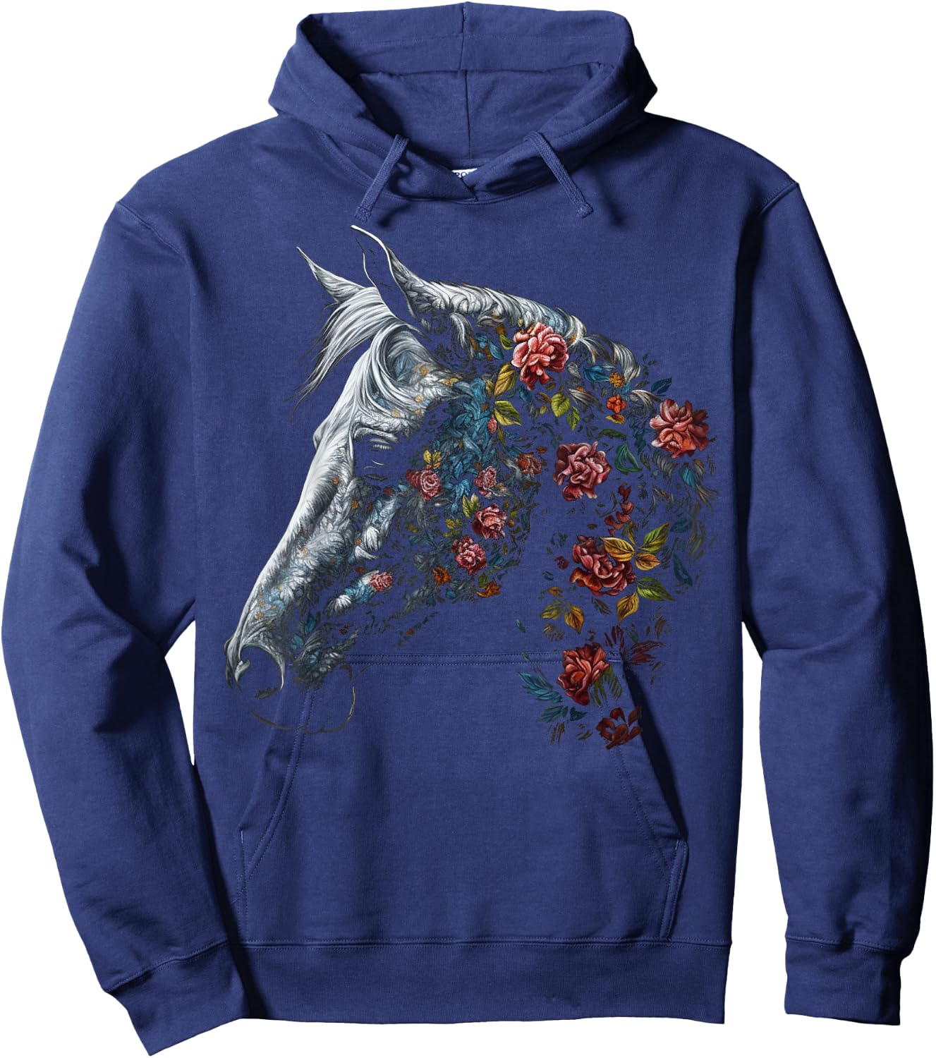 Horse Art Flowers - Horse Motif Riding Animals Horse Hoodie - Hoodie | Navy