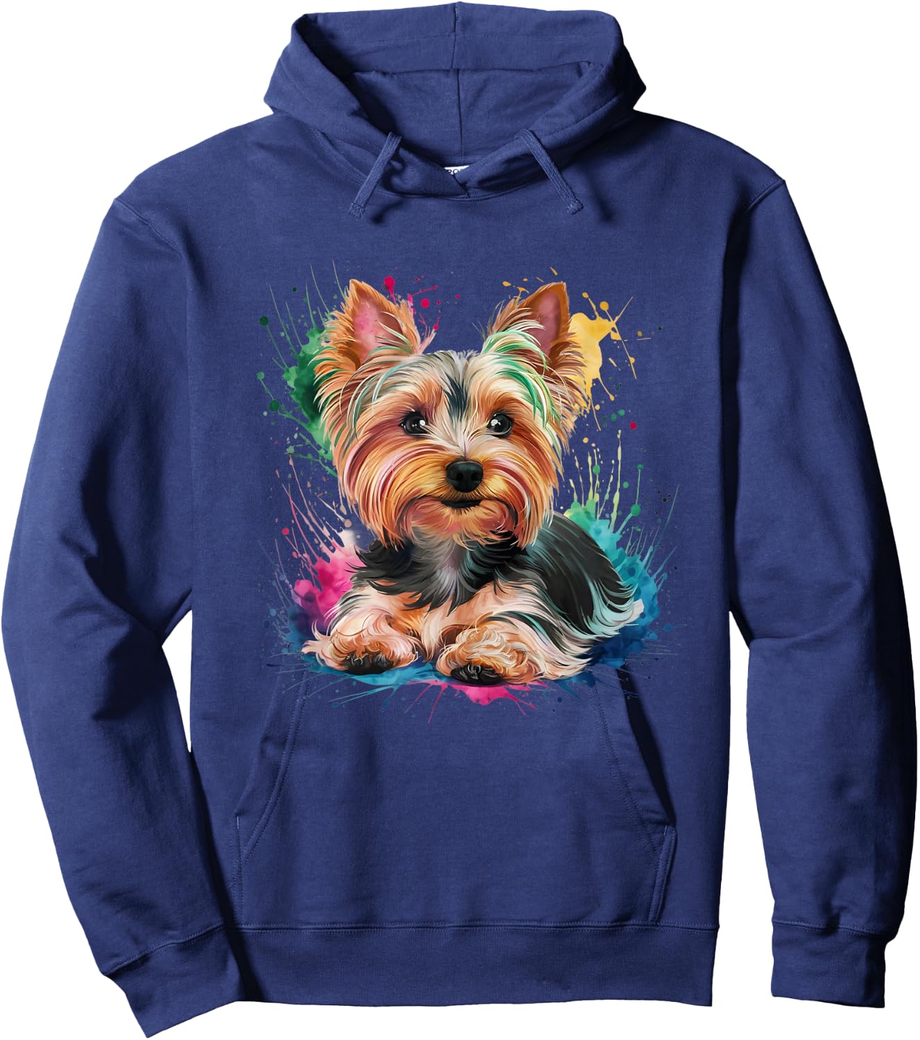 Men Woman Colorful Watercolor Yorkshire Terrier Hoodie - Hoodie | Navy
