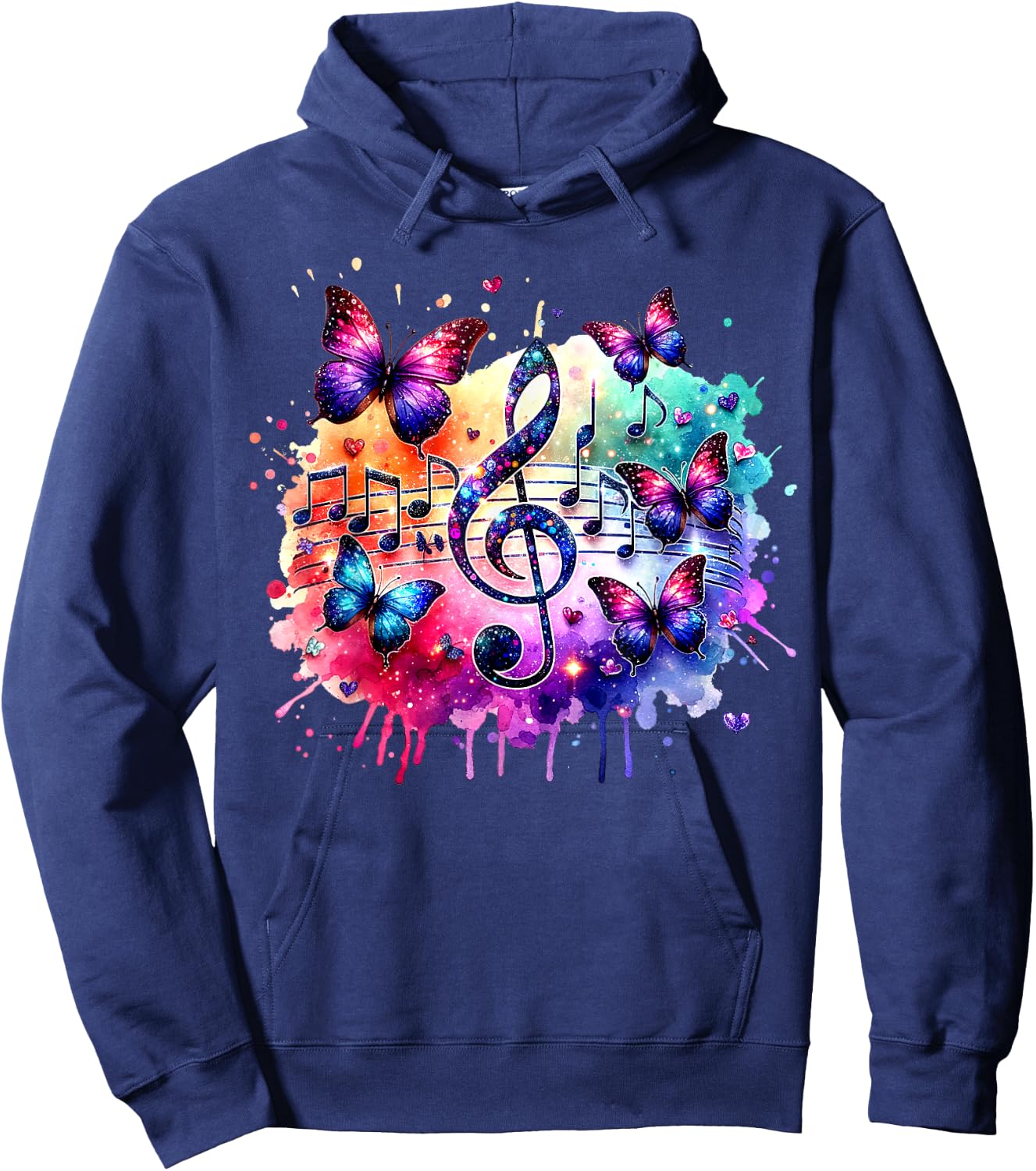 Colorful Music Notes Butterflies Musician Art Music Teacher Men Women Kids Hoodie - Hoodie | Navy