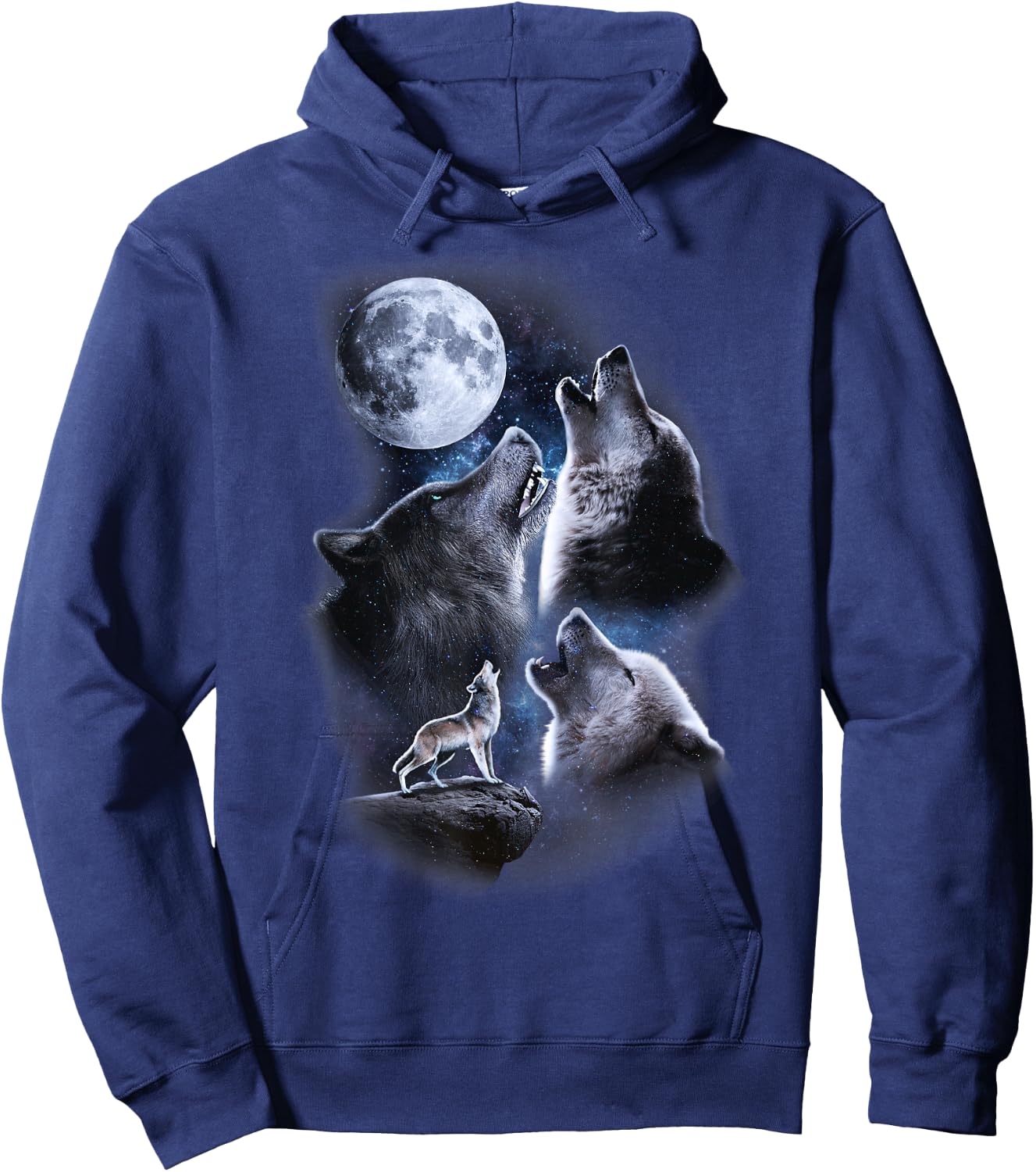 Howling wolves in the full moon moonlight with starry sky Hoodie - Hoodie | Navy