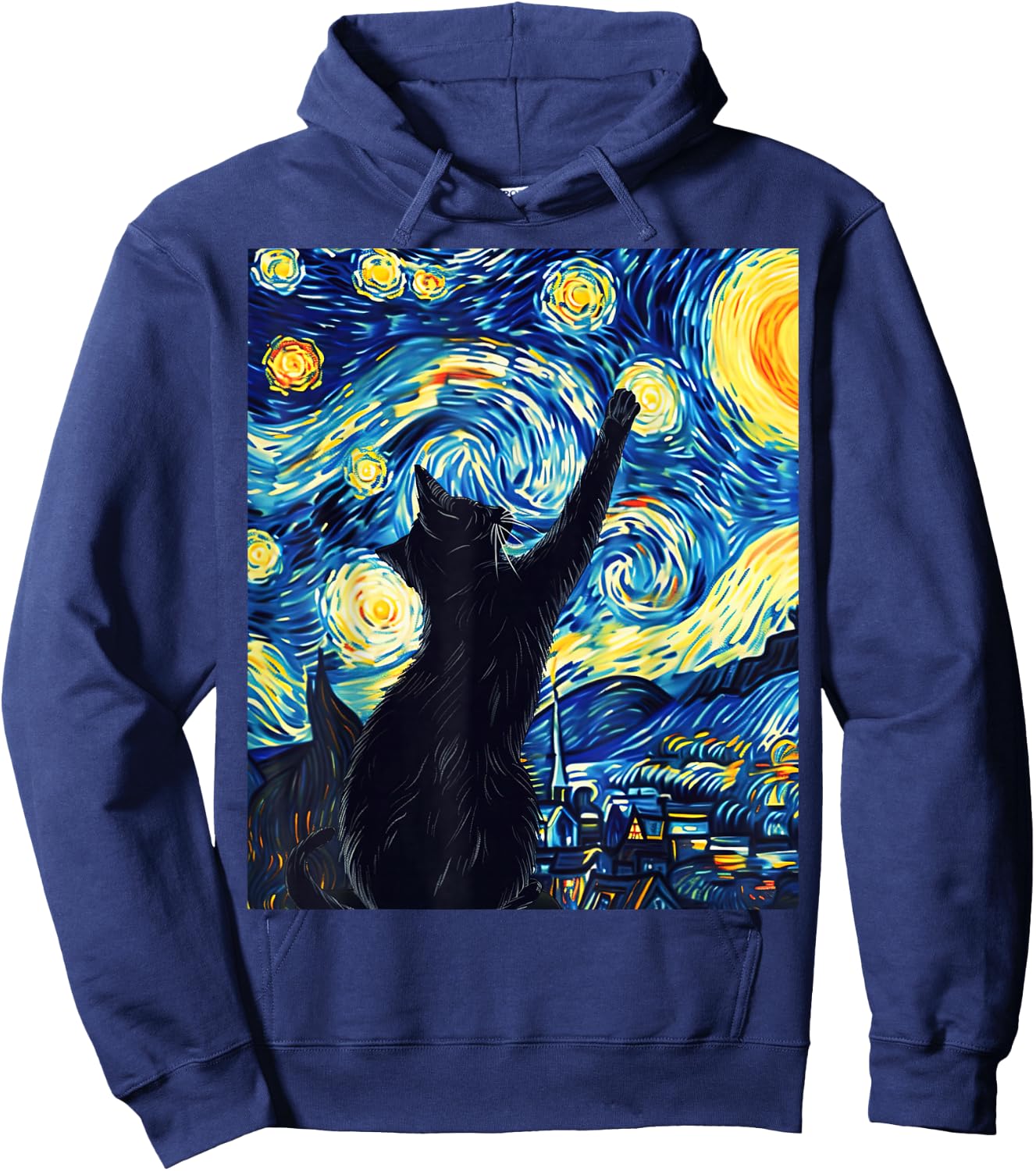 Van Gogh Style Starry Night Cute Cat Art Hoodie - Hoodie | Navy
