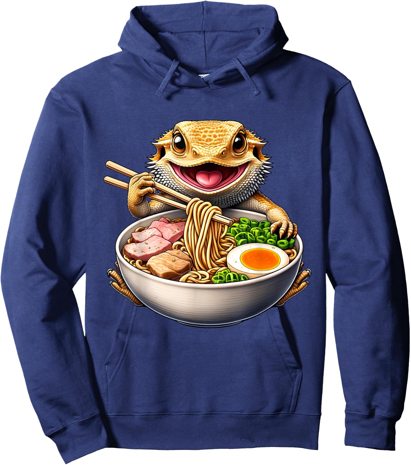 Bearded Dragon Eating Ramen Noodle Kawaii Japanese Food Hoodie - Hoodie | Navy