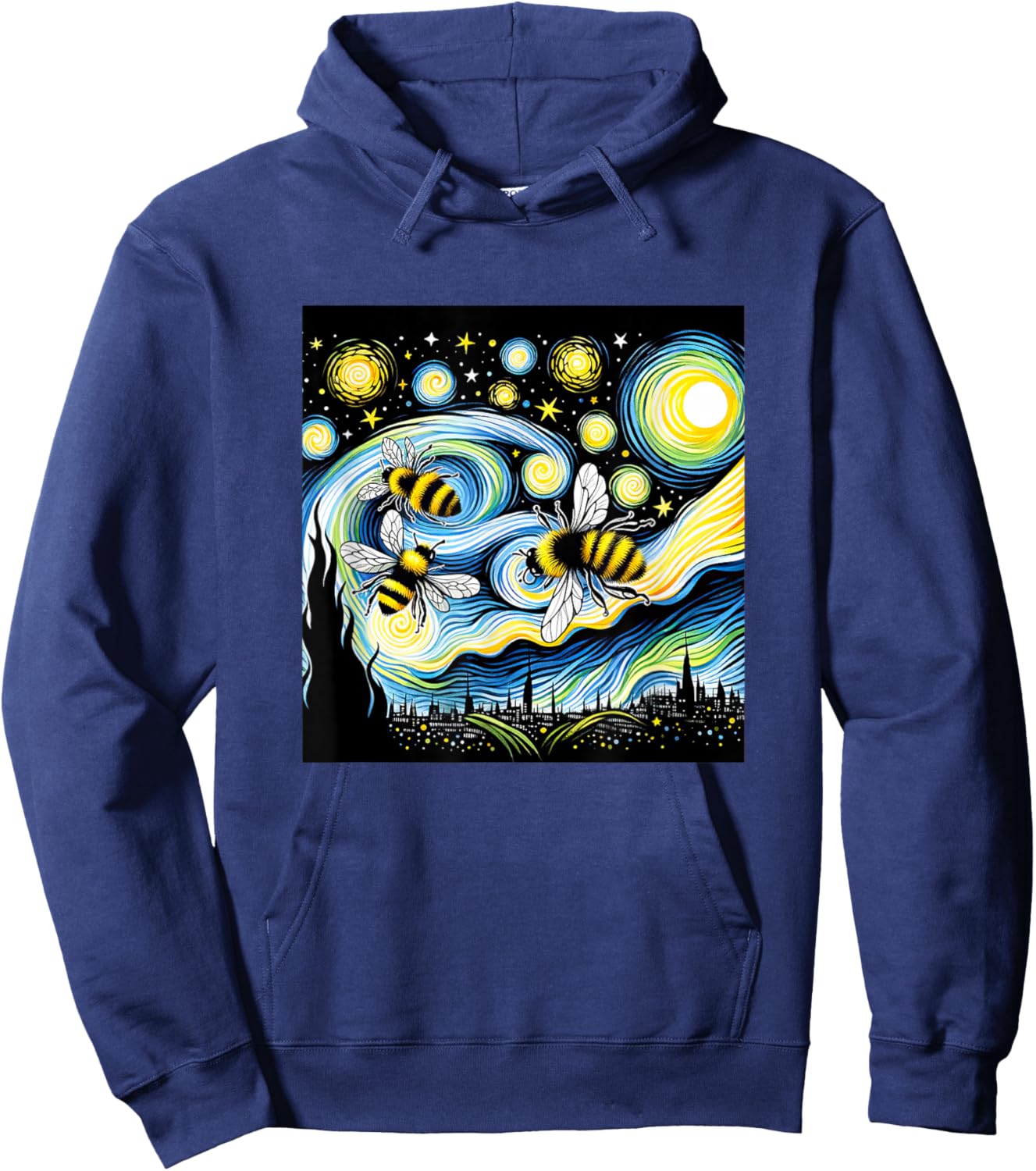 Bee Van Gogh Starry Night Art Painting Vintage Hoodie - Hoodie | Navy