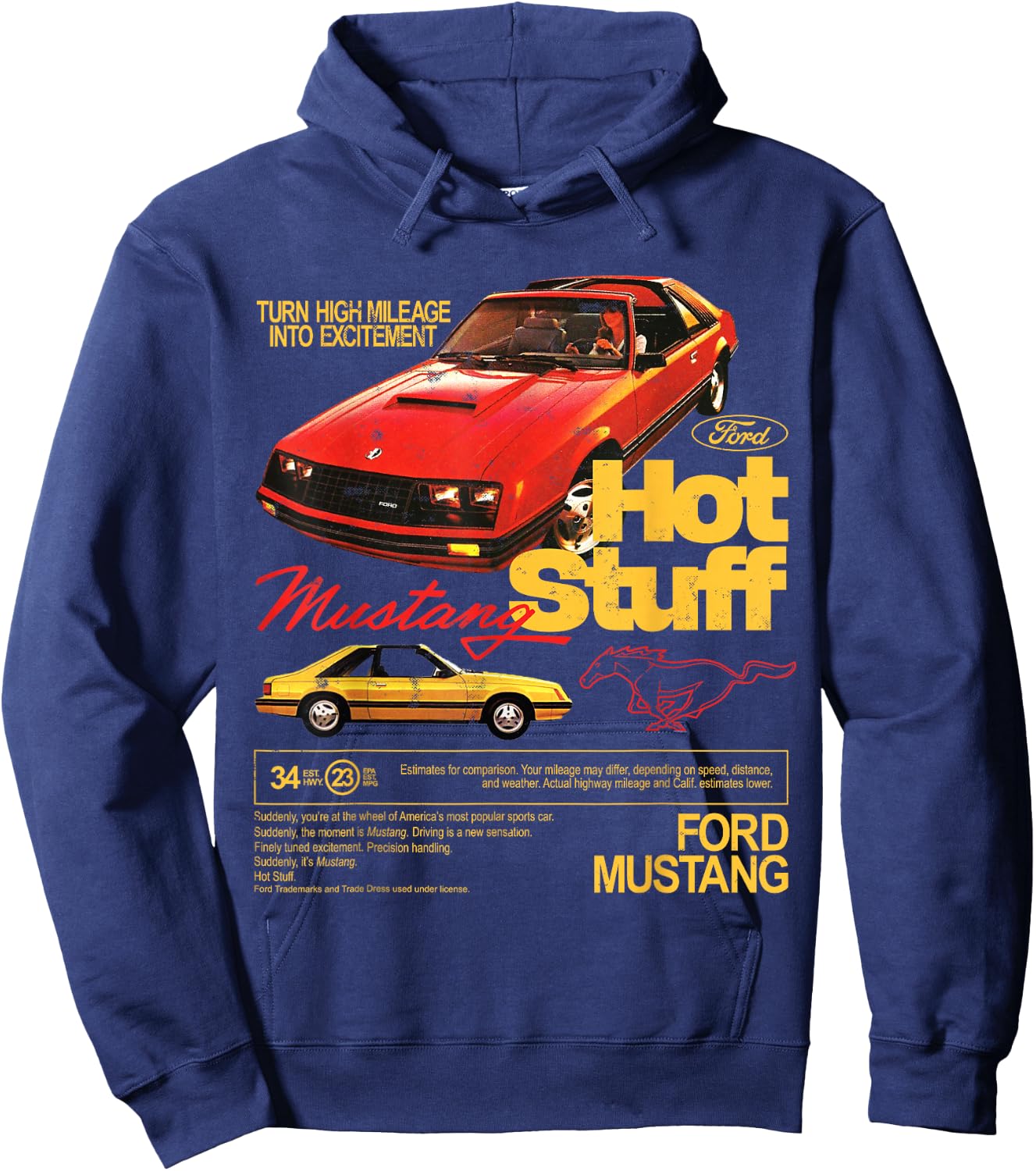 Ford - Mustang 1981 Hot Stuff with Pony Logo Hoodie - Hoodie | Navy