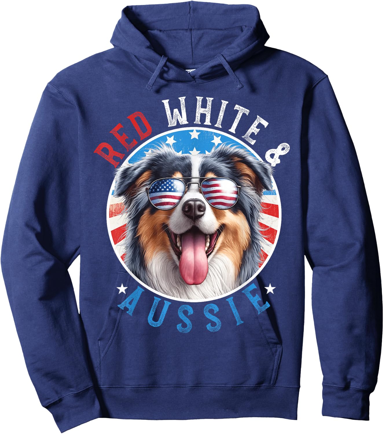 Australian Shepherd Dog 4th of July Red White and Aussie Kids Men Hoodie - Hoodie | Navy