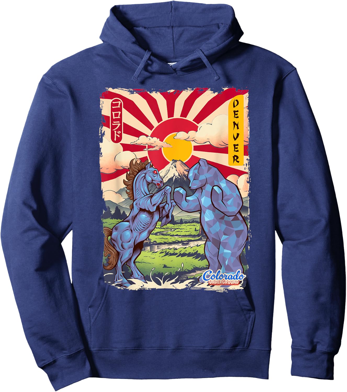 Blucifer Fighting Blue Bear Colorado Graphic Design Hoodie - Hoodie | Navy