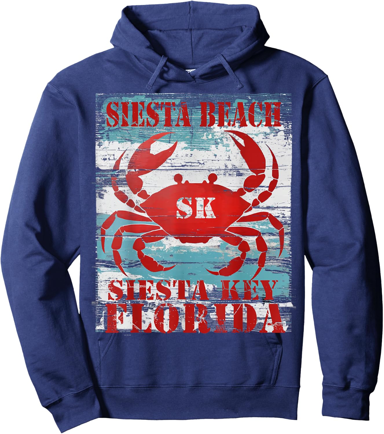 Siesta Key Florida Siesta Beach FL Nautical Coastal Crab SK Women Kids Hoodie - Hoodie | Navy