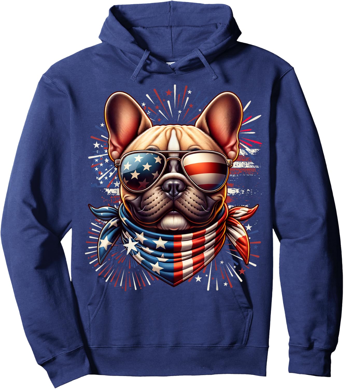 French Bulldog Patriotic 4th of July Fireworks USA Frenchie Hoodie - Hoodie | Navy