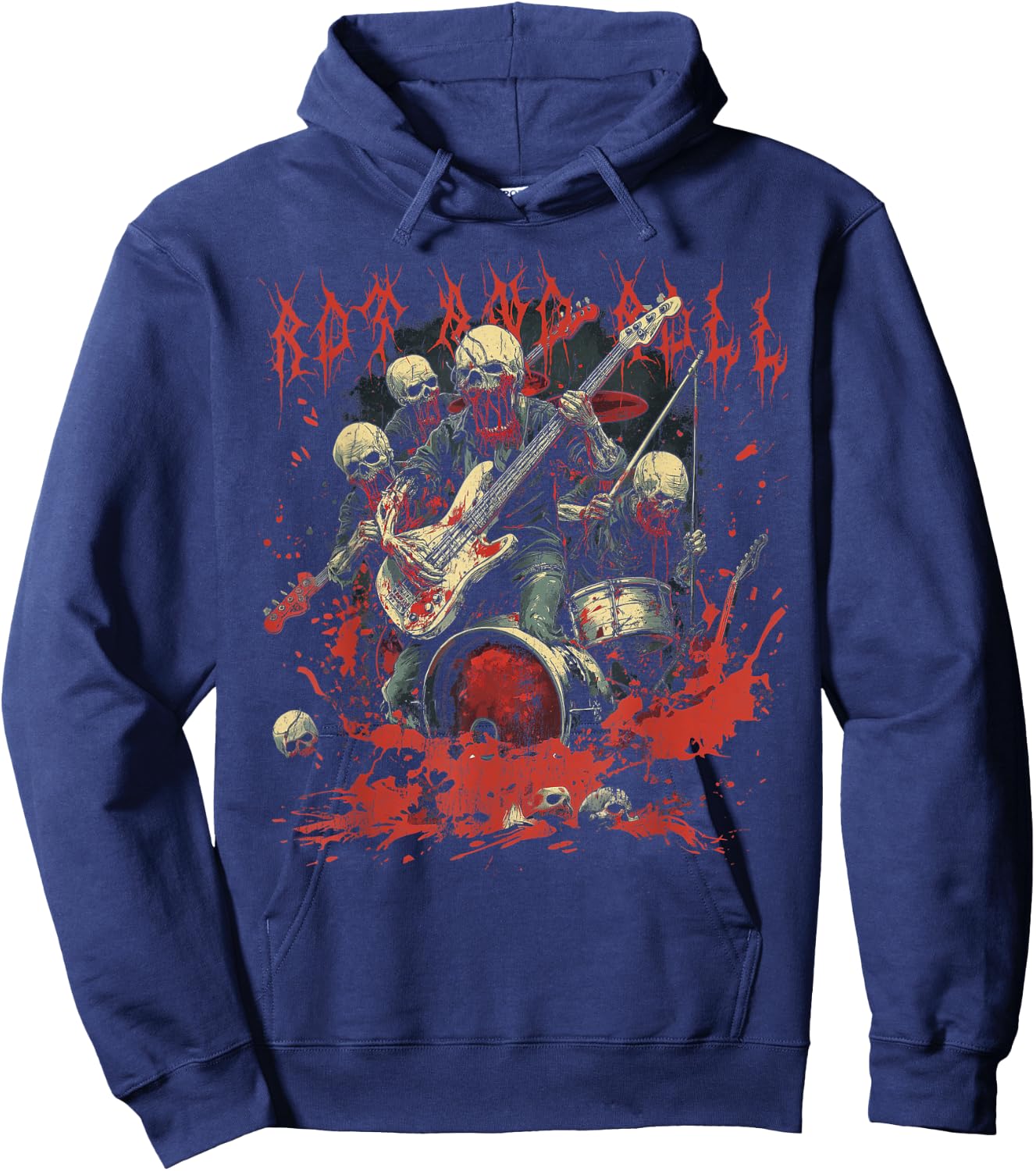 Rock and Blood Zombie Rock Band Rock n Roll Guitar Hoodie - Hoodie | Navy