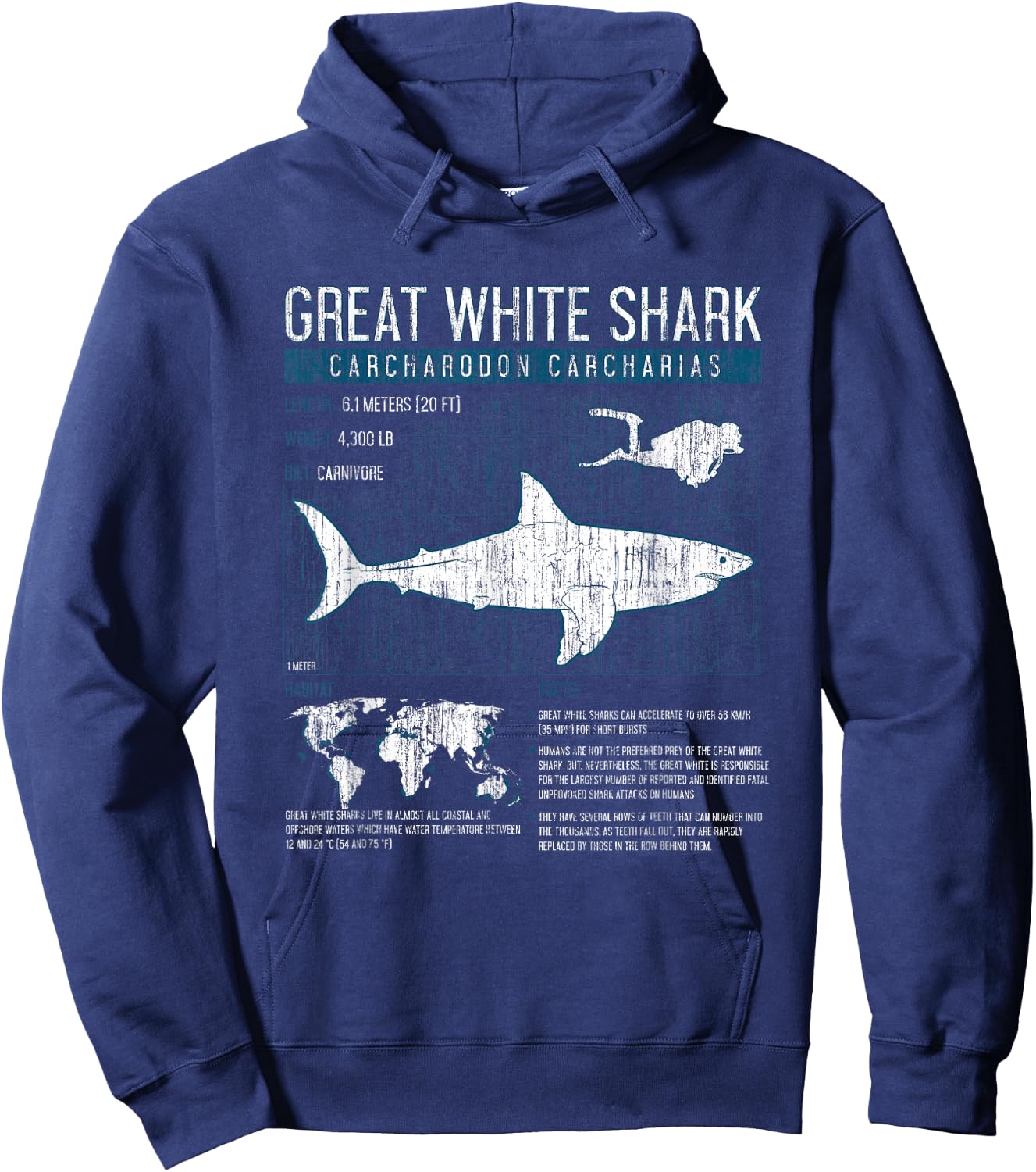 Great White Shark T Shirt Science Sharks Facts Geek Graphic Hoodie - Hoodie | Navy