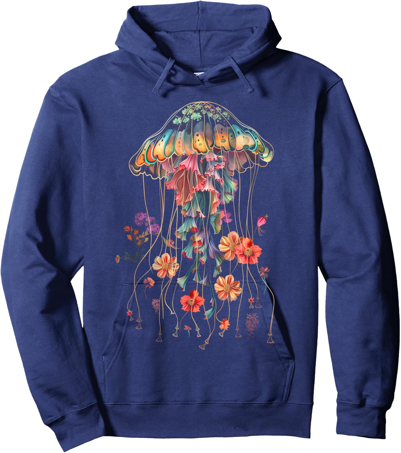 Jellyfish Flowers Vintage Floral Scuba Diving Surf Hoodie - Hoodie | Navy