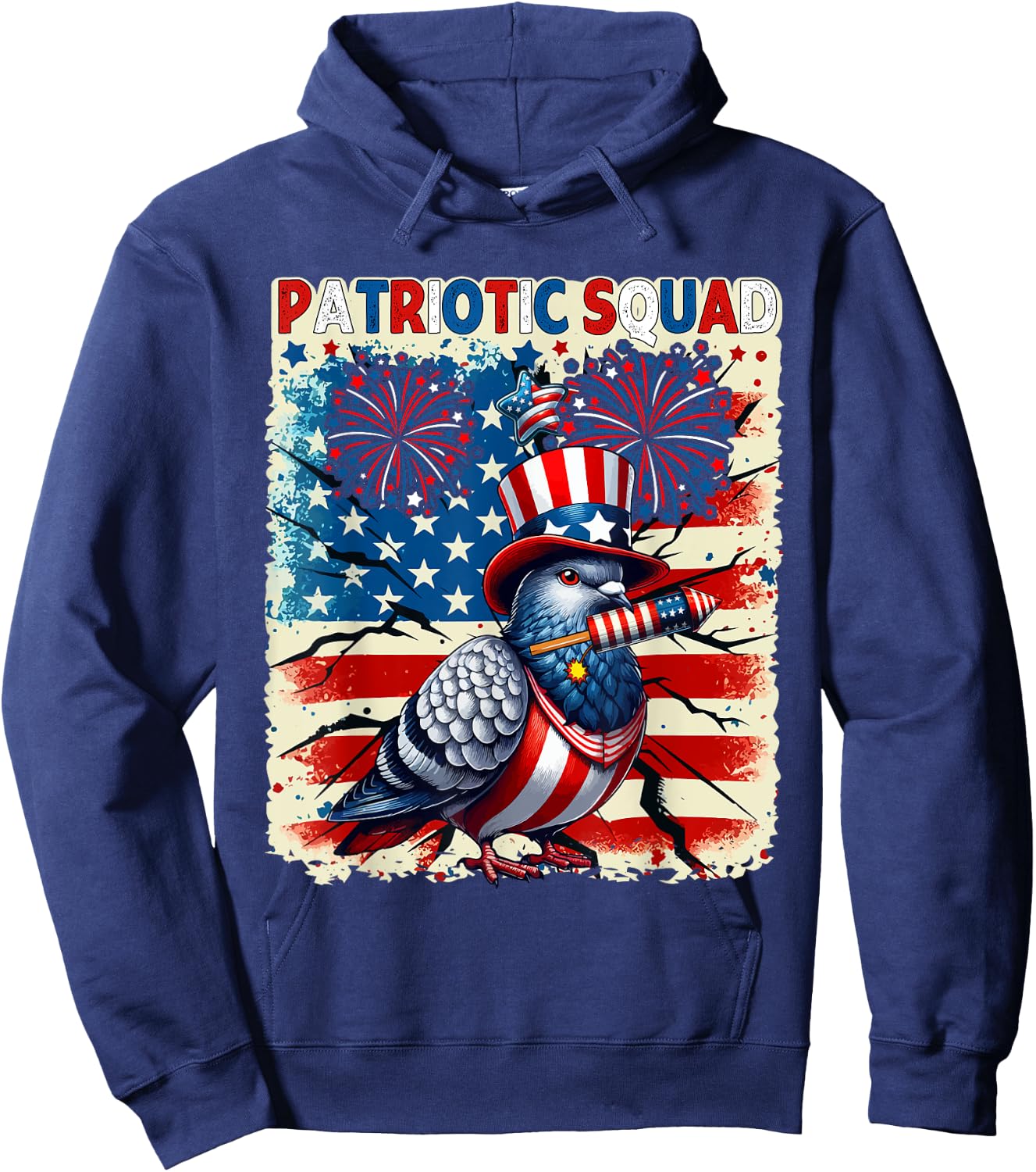 Patriotic Squad Pigeon 4th Of July Fireworks US Flag Lover Hoodie - Hoodie | Navy
