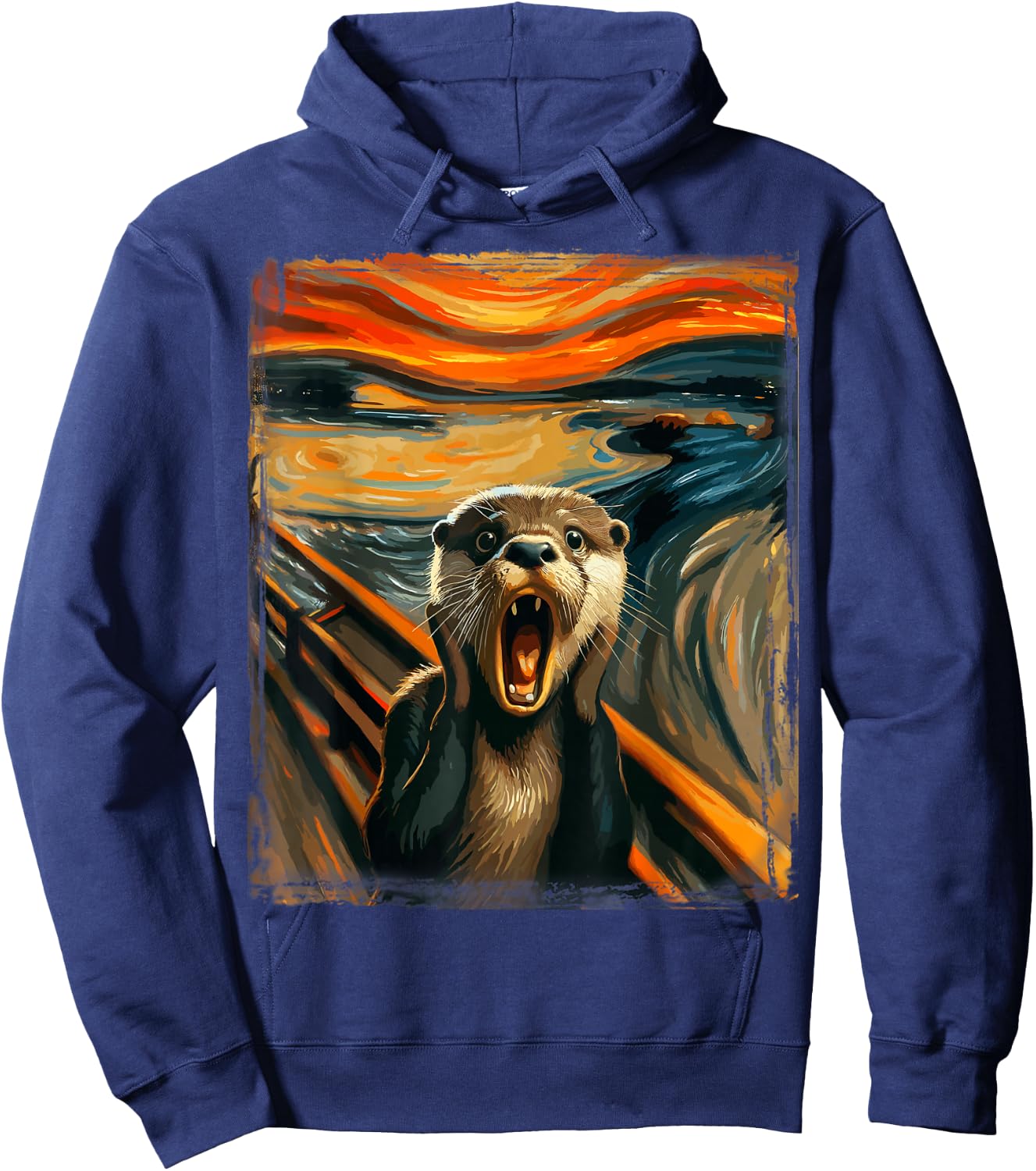 Expressionist Scream Parody Funny Animal Painting Art Otter Hoodie - Hoodie | Navy