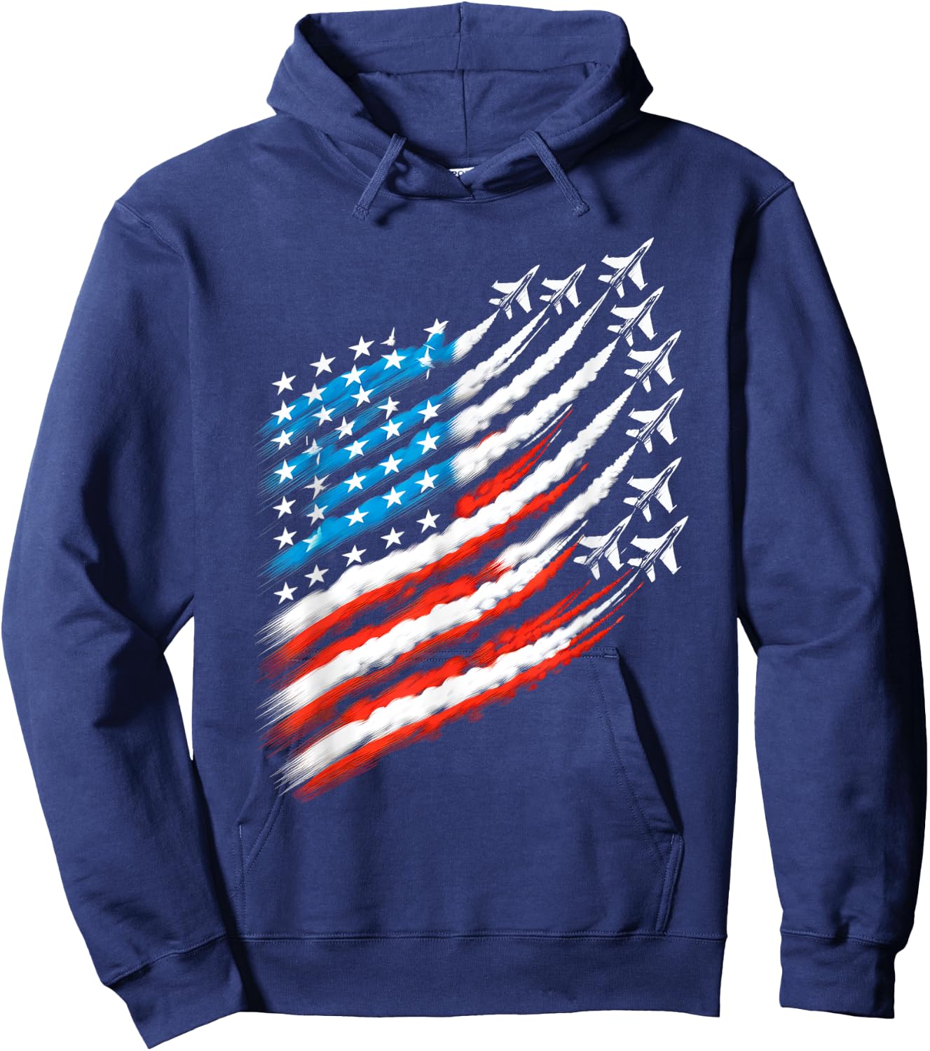 American Patriotic Fighter Jets USA Flag Waving 4th of July Women Men Hoodie - Hoodie | Navy