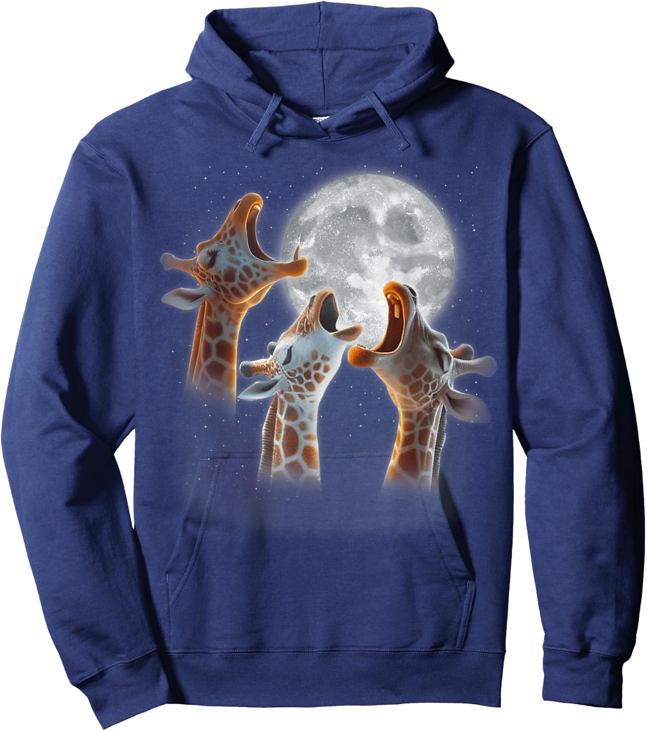 3 Giraffes Howling At The Moon Funny Giraffe Animal Lover Hoodie - Hoodie | Navy