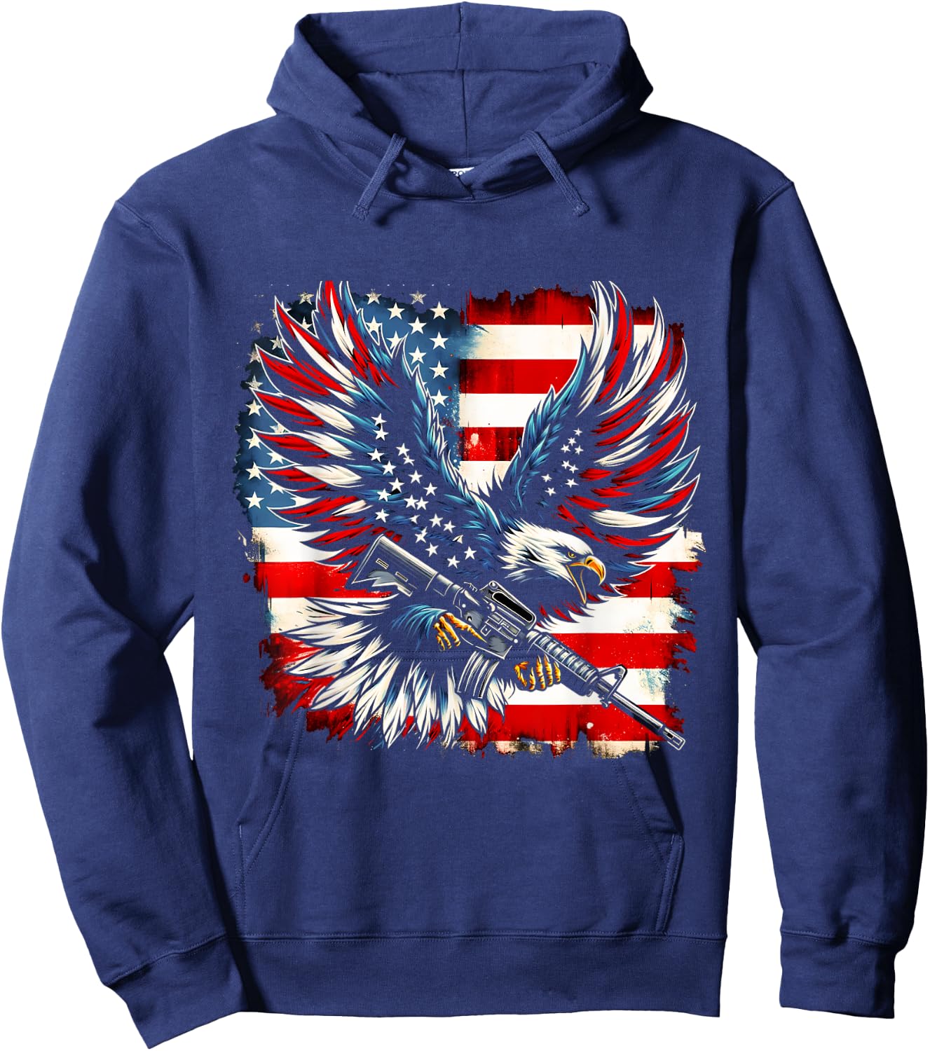 American Flag Eagle with Rifle Hoodie - Hoodie | Navy