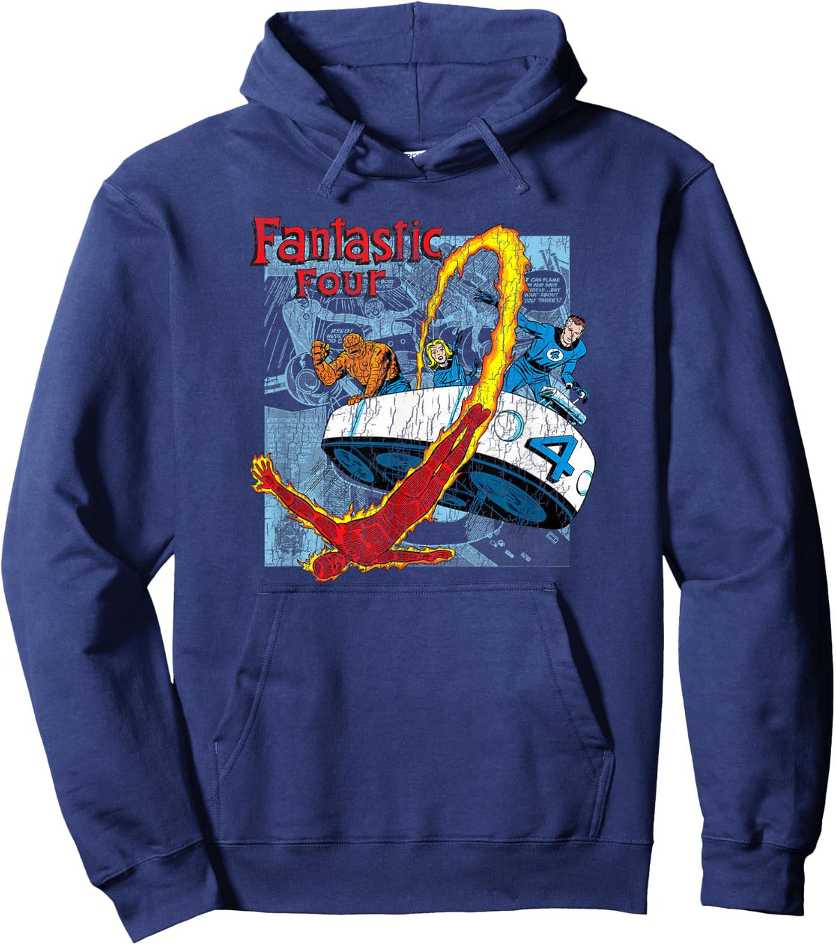 Marvel Fantastic Four Comic Shot Vintage Distressed Logo Hoodie - Hoodie | Navy